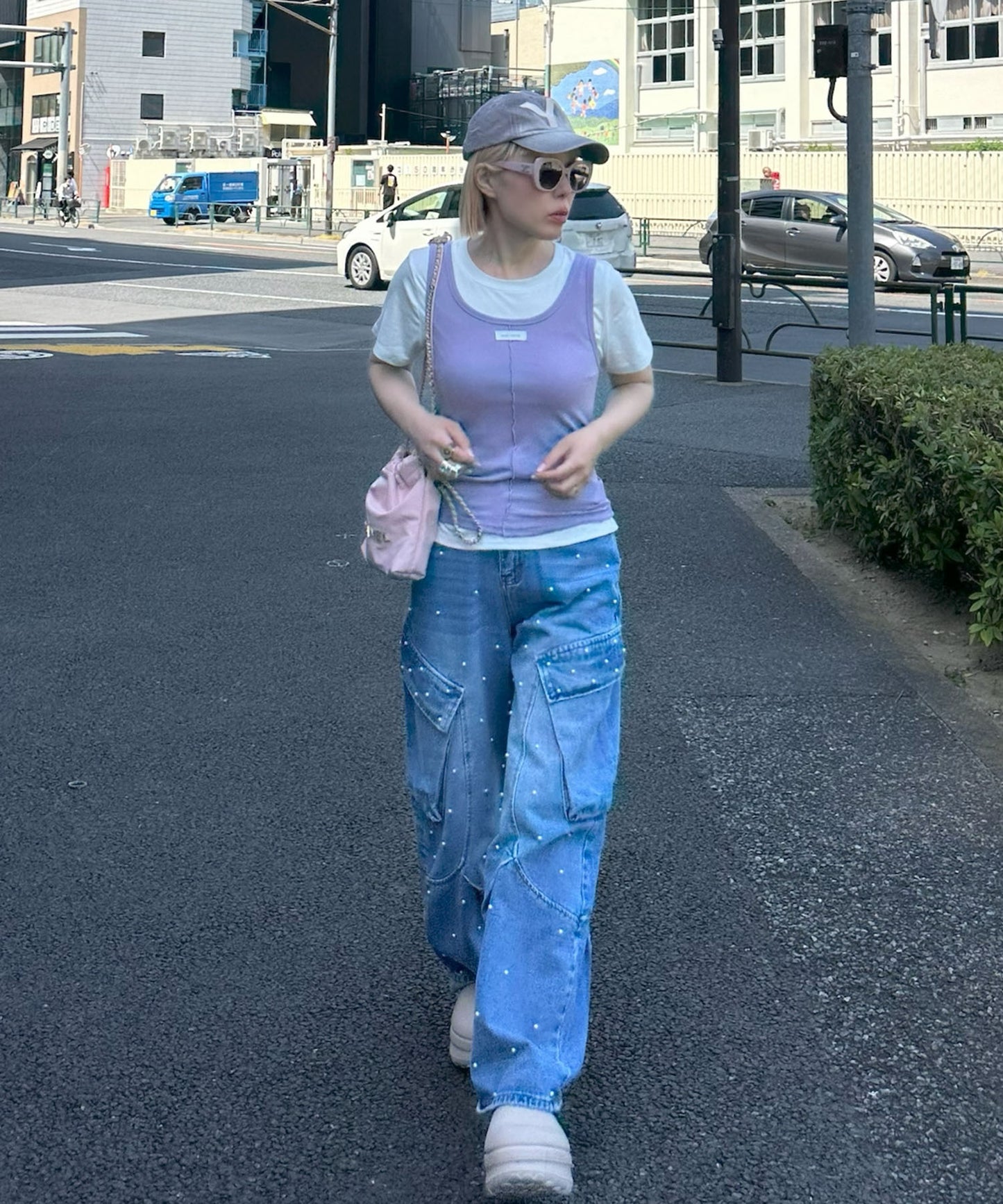 タンクと半袖Tの便利な2枚セット【ラベンダー】