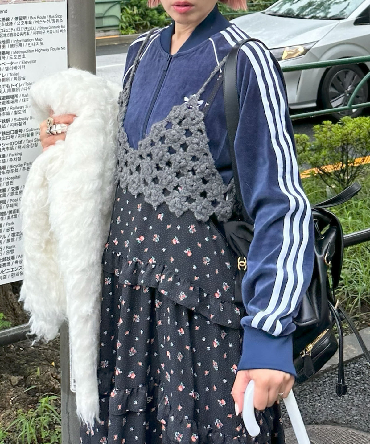 お花のかぎ針ビスチェ【ダークグレー】