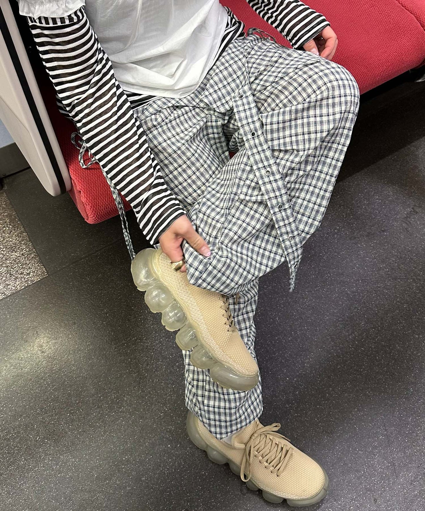 チェックタックタックパラシュートパンツ【オフホワイト】