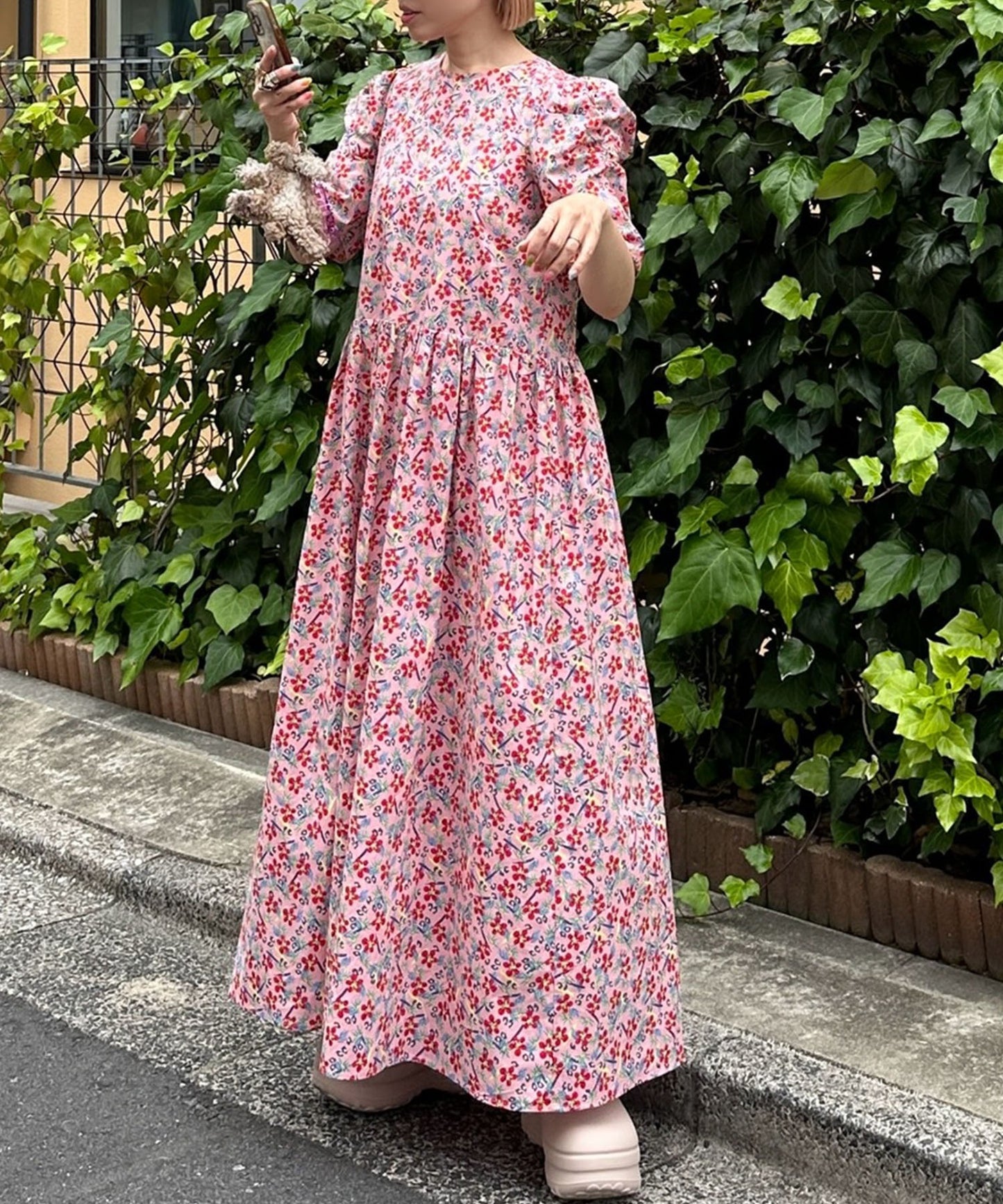 古着っぽワンピ【ピンク】