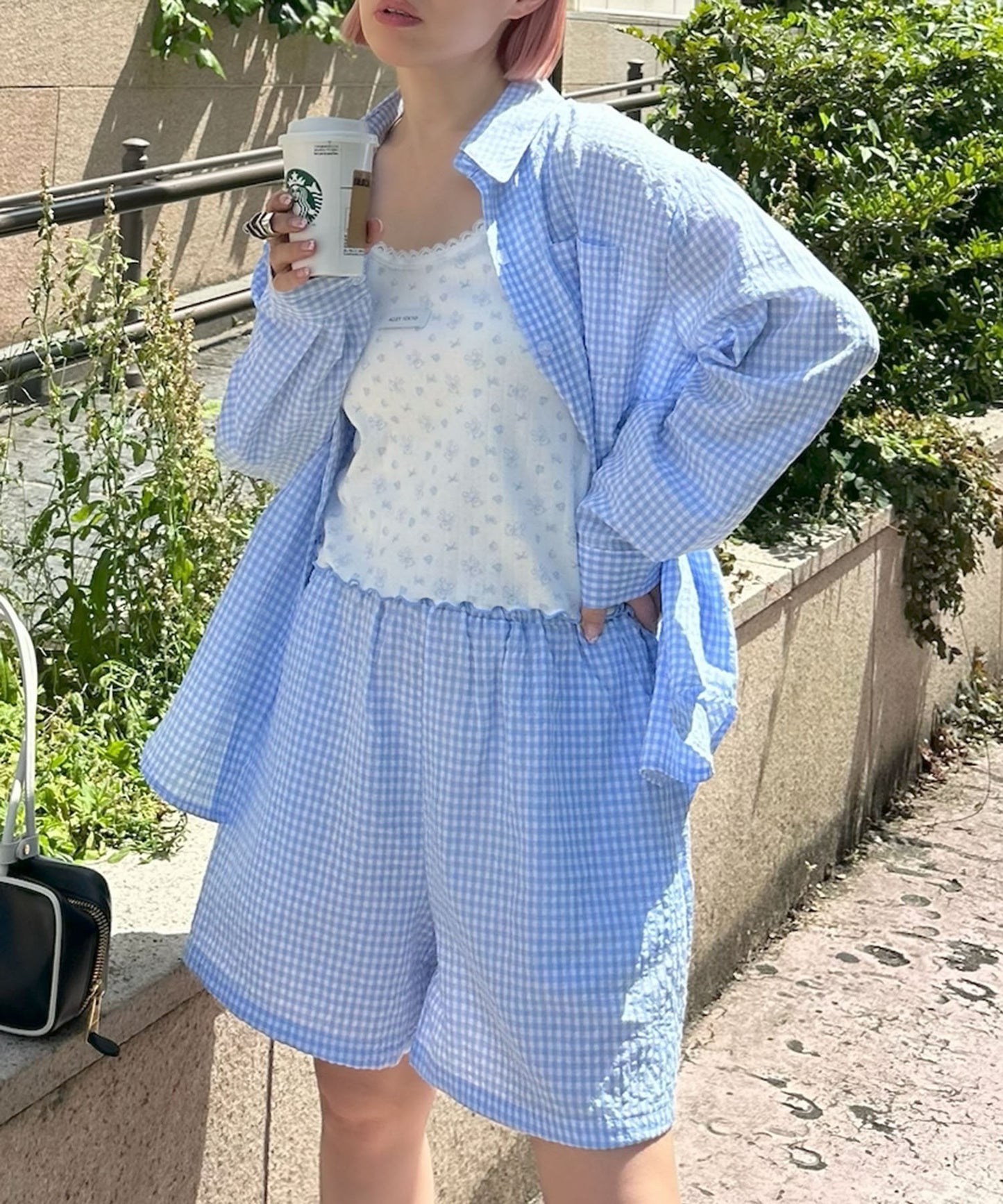 ラフなシャツ＆ショーパンセット【サックスブルー系その他】