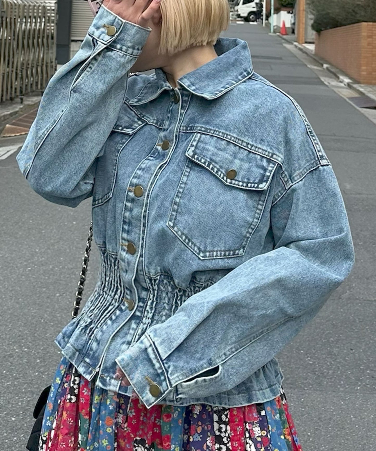 古着っぽケミカルデニムブルゾン【ブルー】