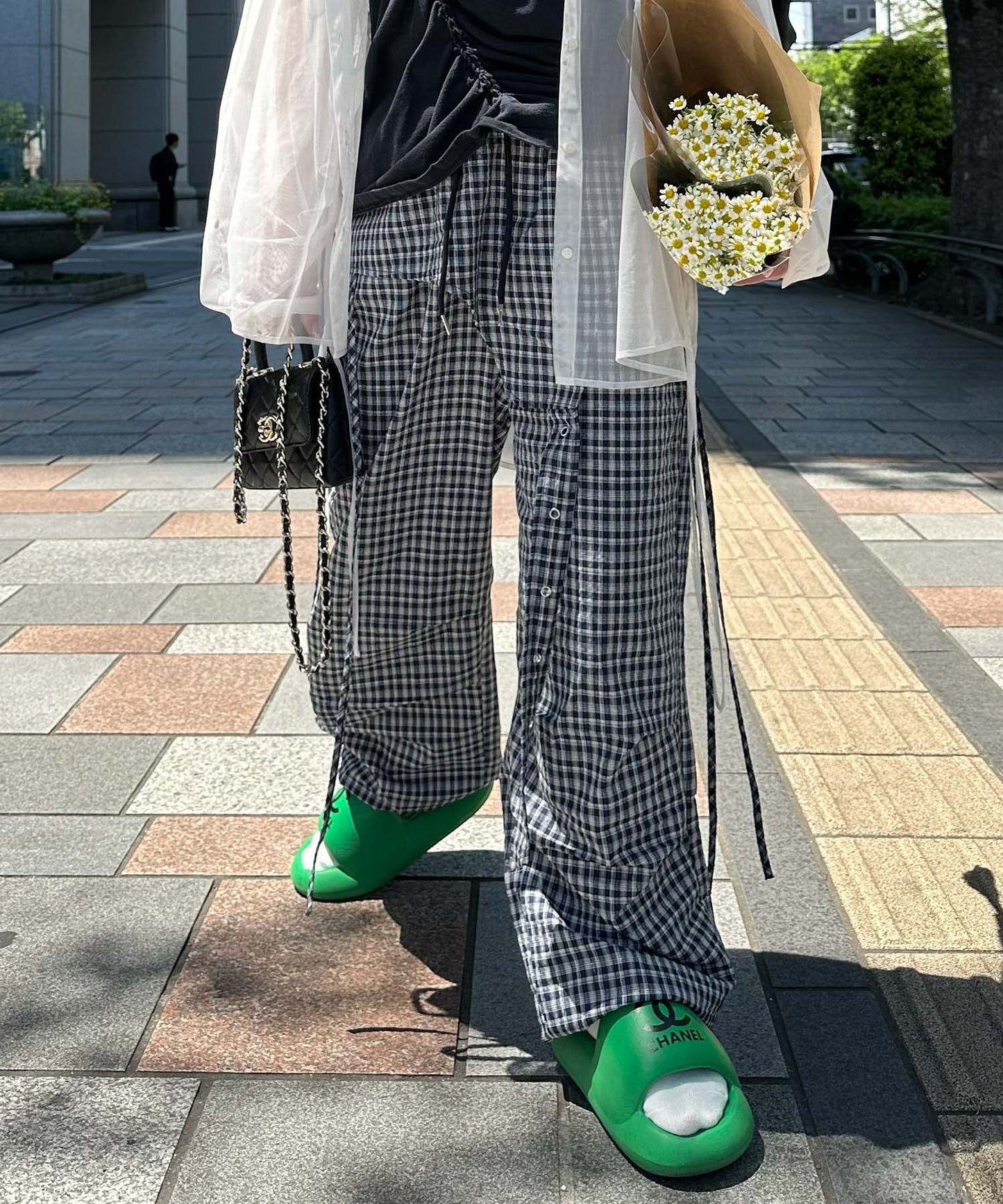 チェックタックタックパラシュートパンツ【ネイビー】