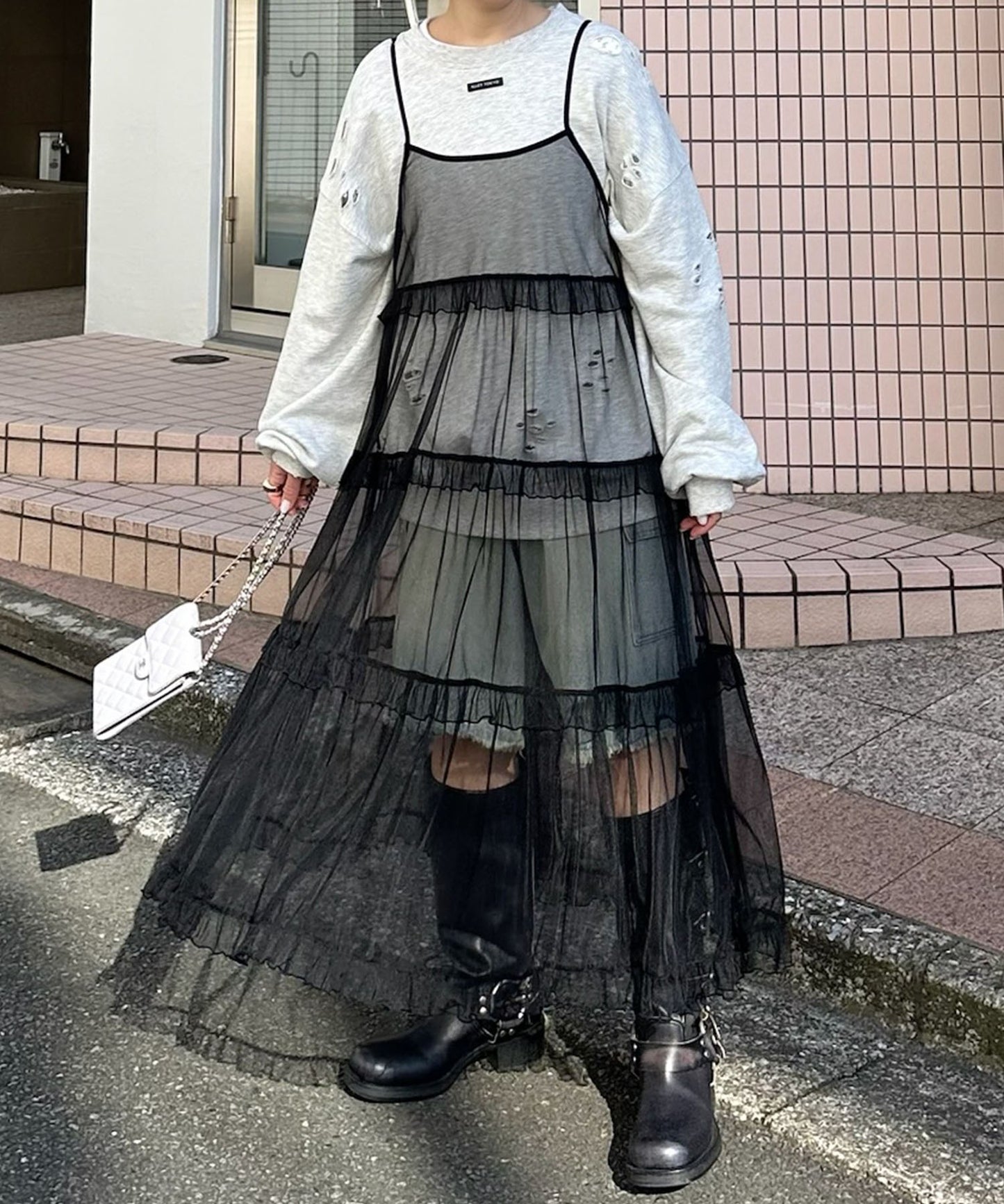 フリルティアードキャミワンピ【ブラック系その他】