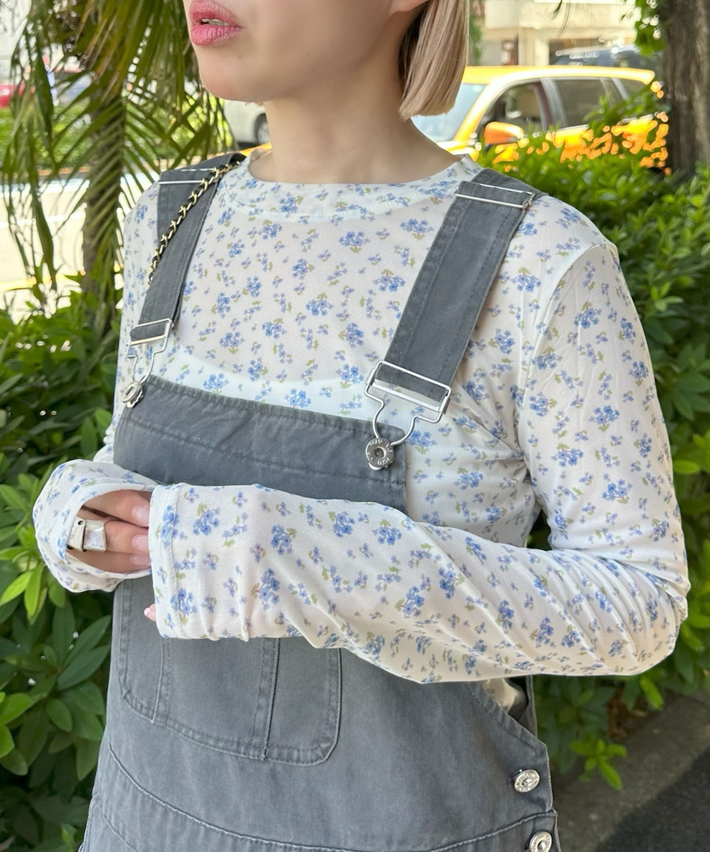 小花柄シアーインナー【サックスブルー】