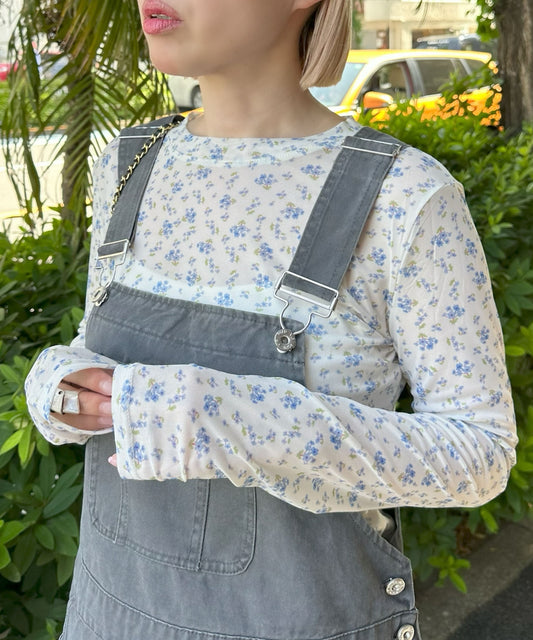 小花柄シアーインナー【サックスブルー】