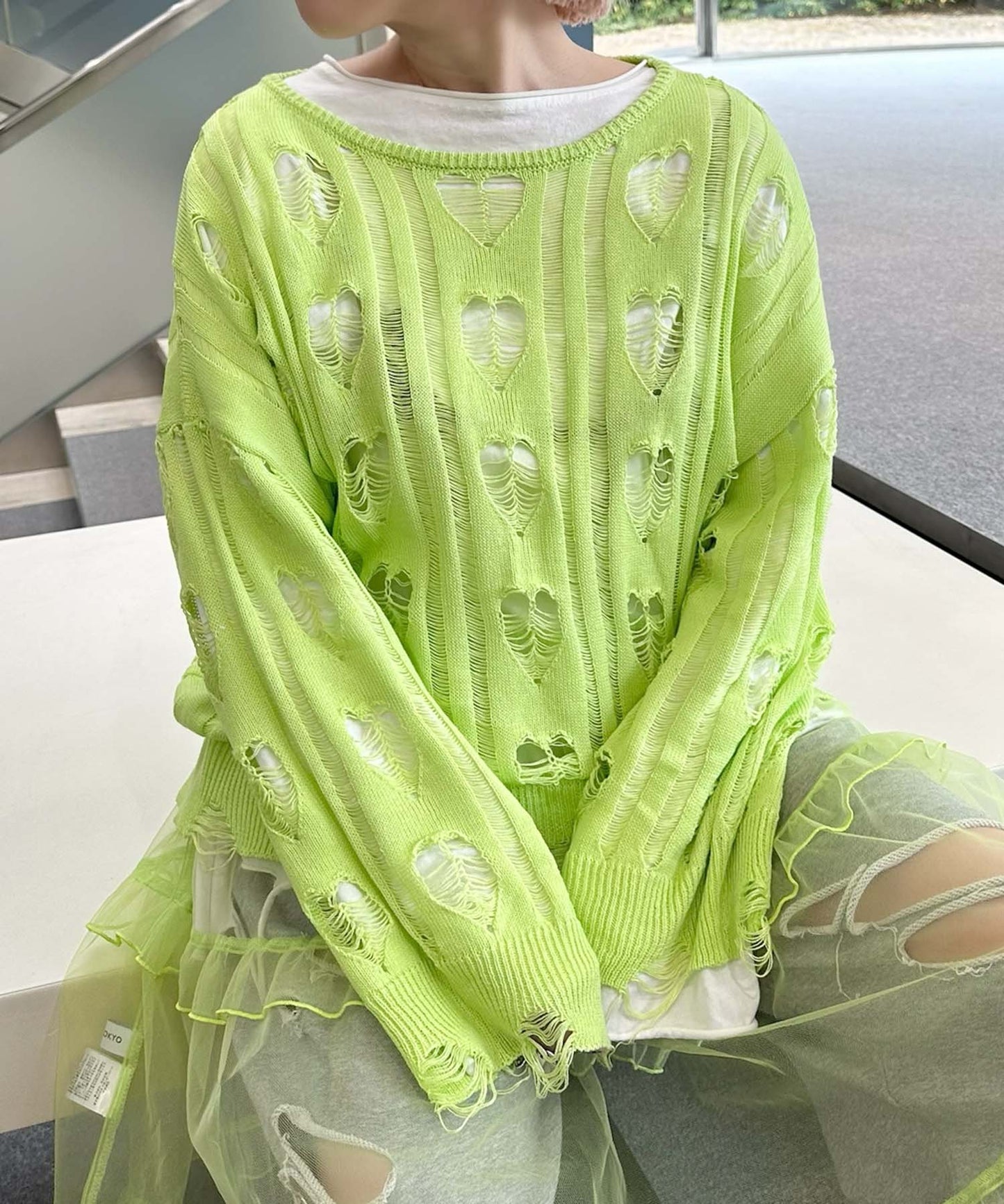 ハートダメージニットのnew【ライム】