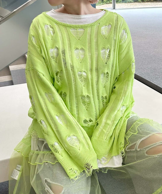 ハートダメージニットのnew【ライム】