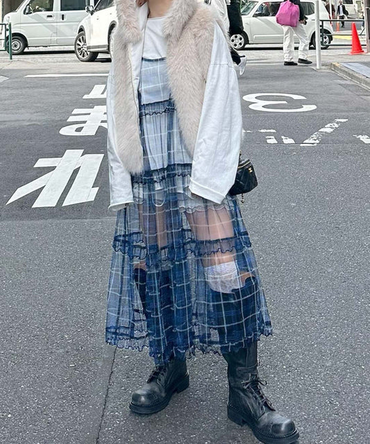 フリルティアードキャミワンピ【ブルー系1】