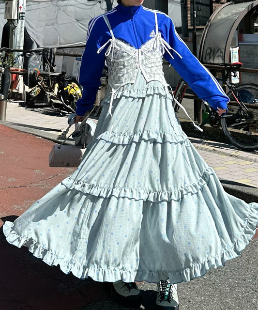 フリルティアードキャミワンピ【サックスブルー系】