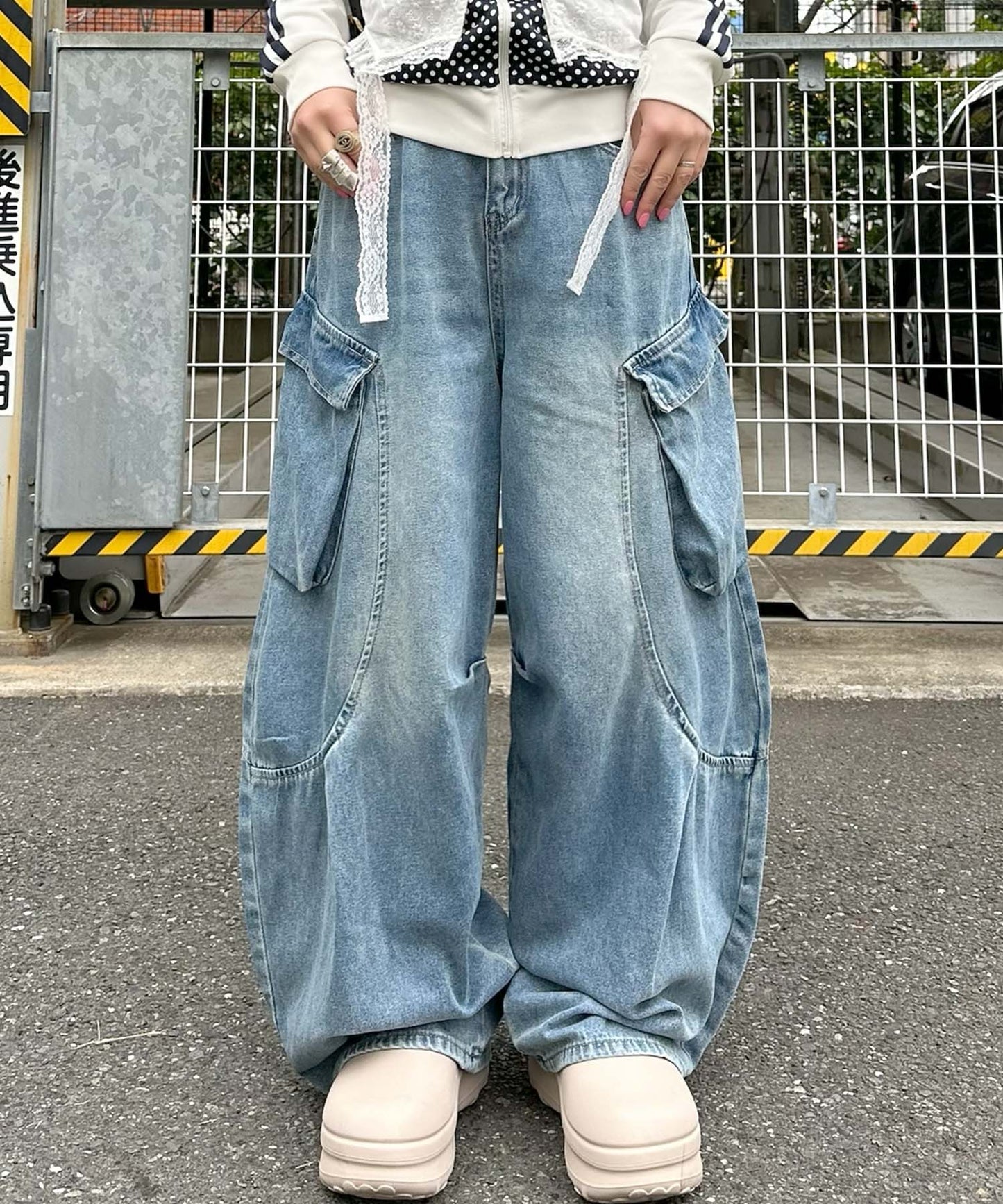 BIGポケカーブデニムパンツ【ブルー】