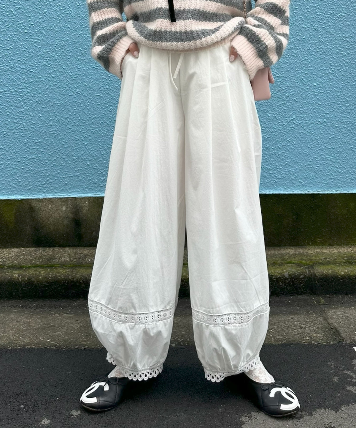 裾バルーンちびレースパンツ【オフホワイト】