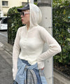 フード付シアーニットトップス【オフホワイト】