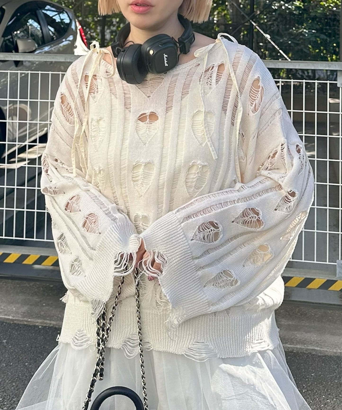 ハートダメージニットのnew【オフホワイト】