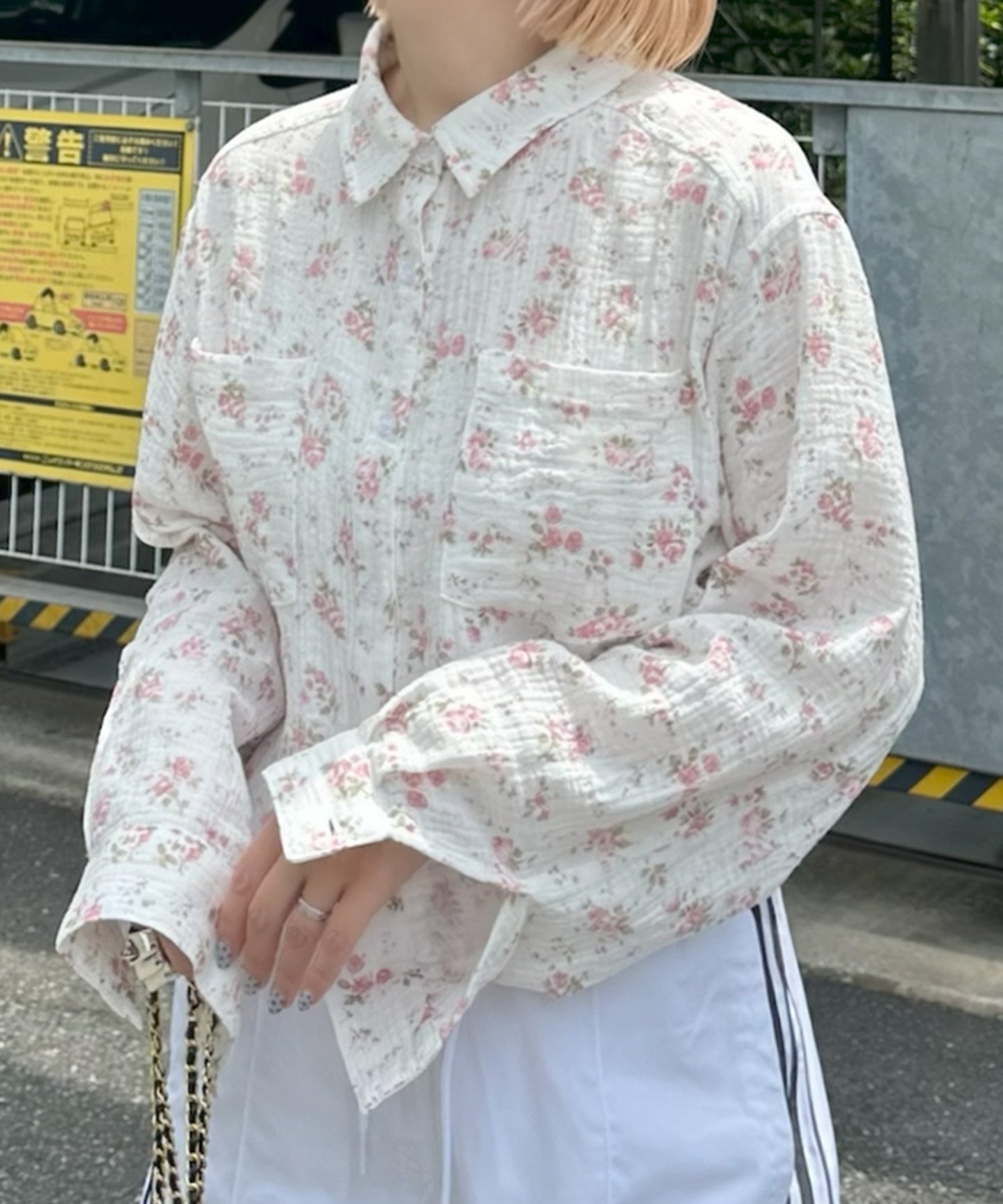 ガーゼ花柄シャツ【オフホワイト】
