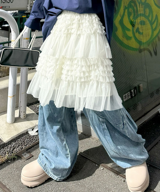 チュール段フリルスカート【アイボリー】
