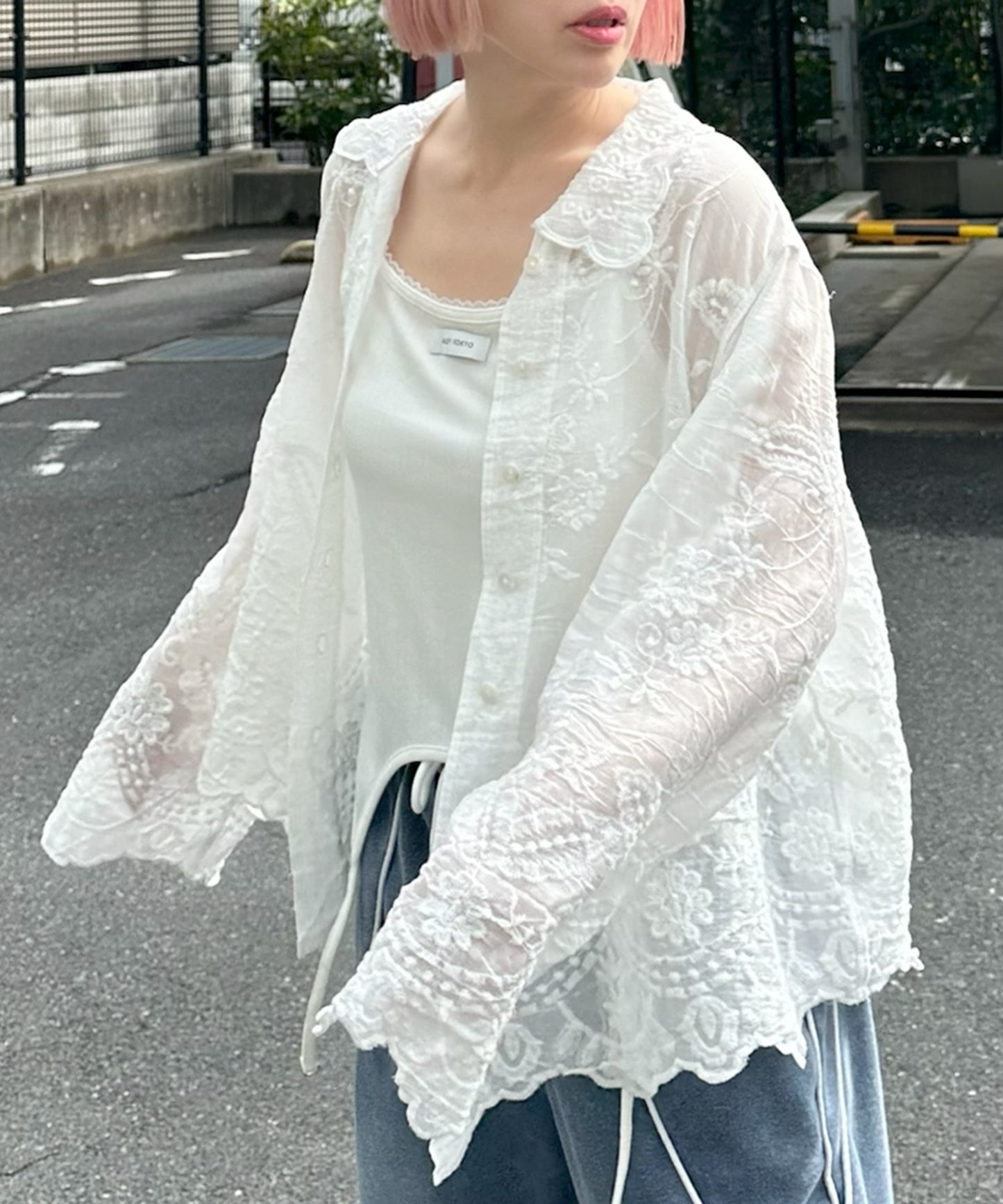 シアーフラワーBigシャツ【オフホワイト】