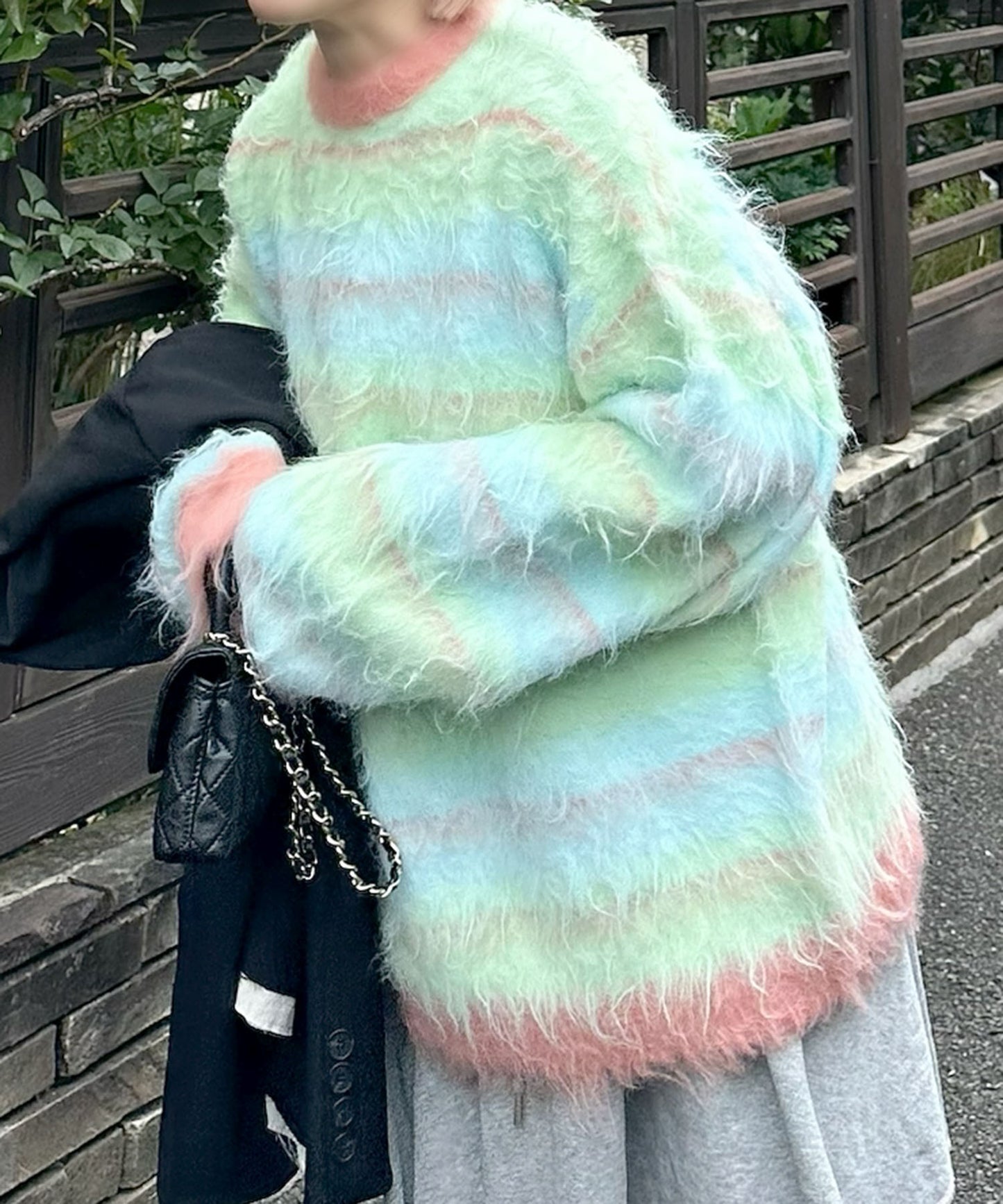 ふっさふさシャギーボーダーニット【ミント】