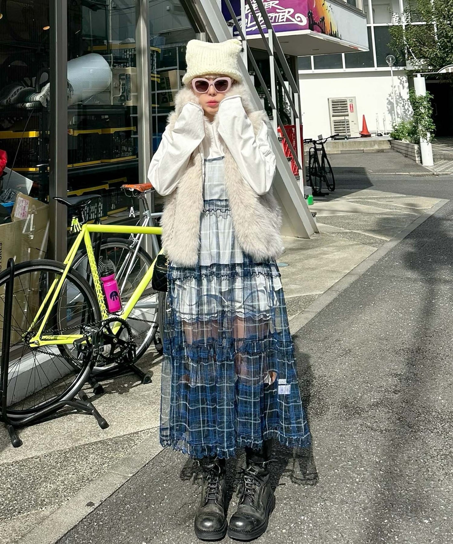 フリルティアードキャミワンピ【ブルー系1】