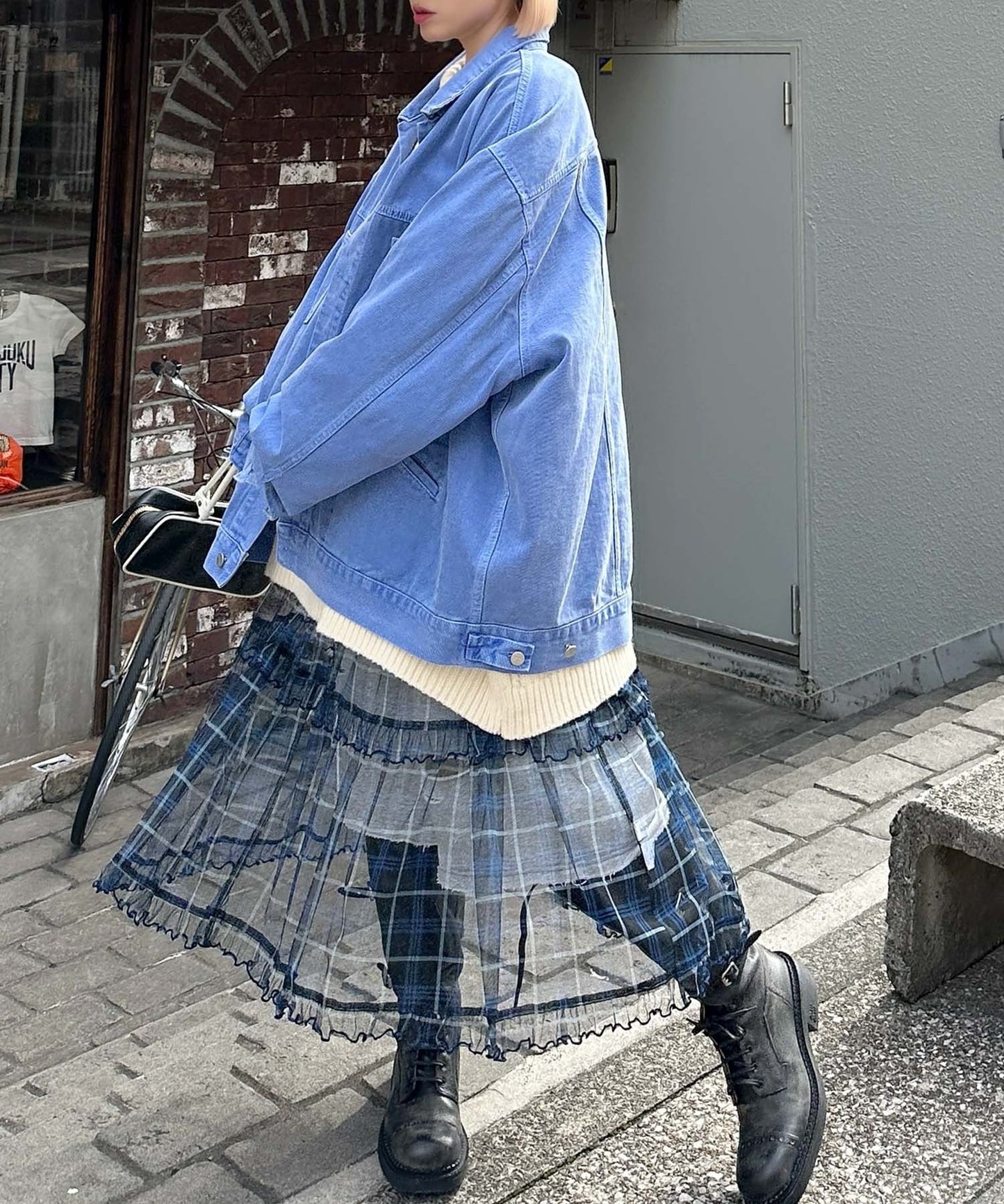 フリルティアードキャミワンピ【ブルー系1】