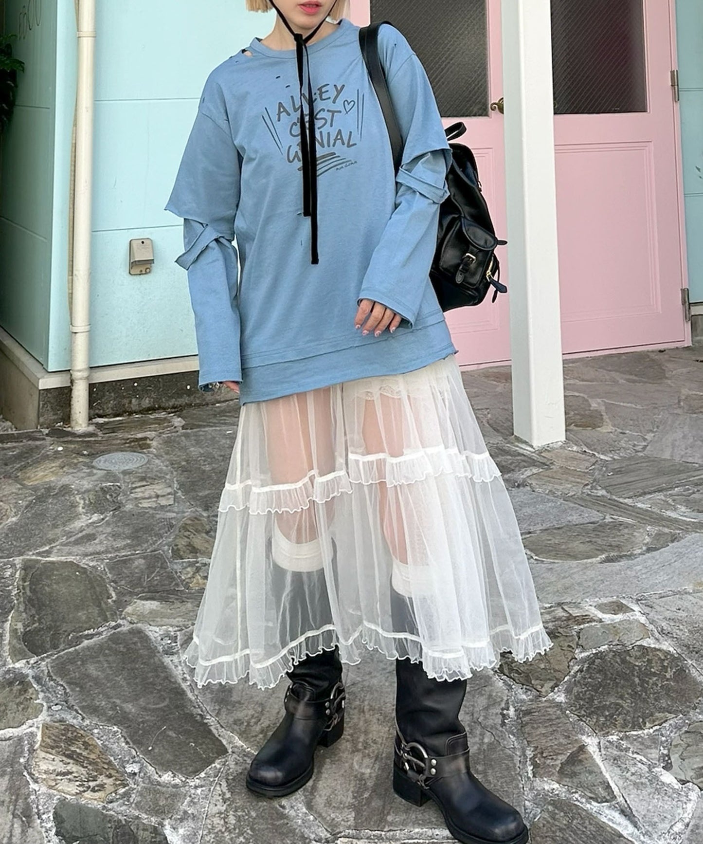 フリルティアードキャミワンピ【ホワイト系その他】