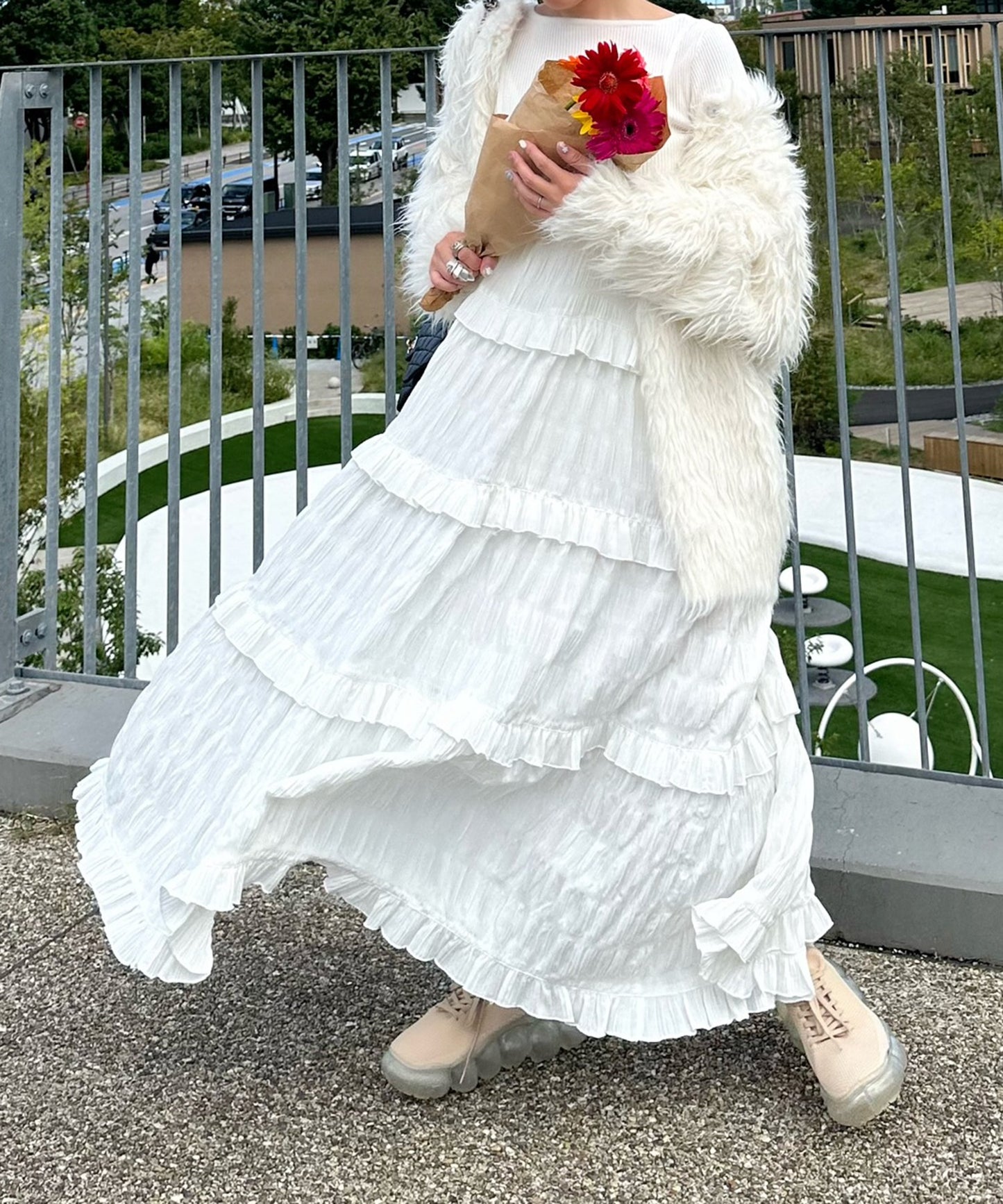 フリルティアードキャミワンピ【オフホワイト】