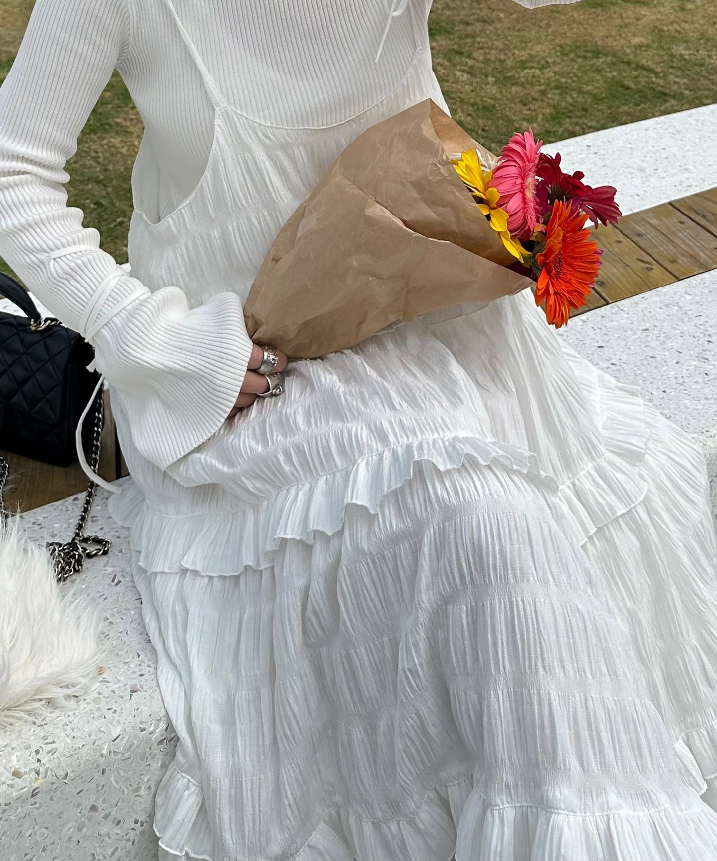 フリルティアードキャミワンピ【オフホワイト】