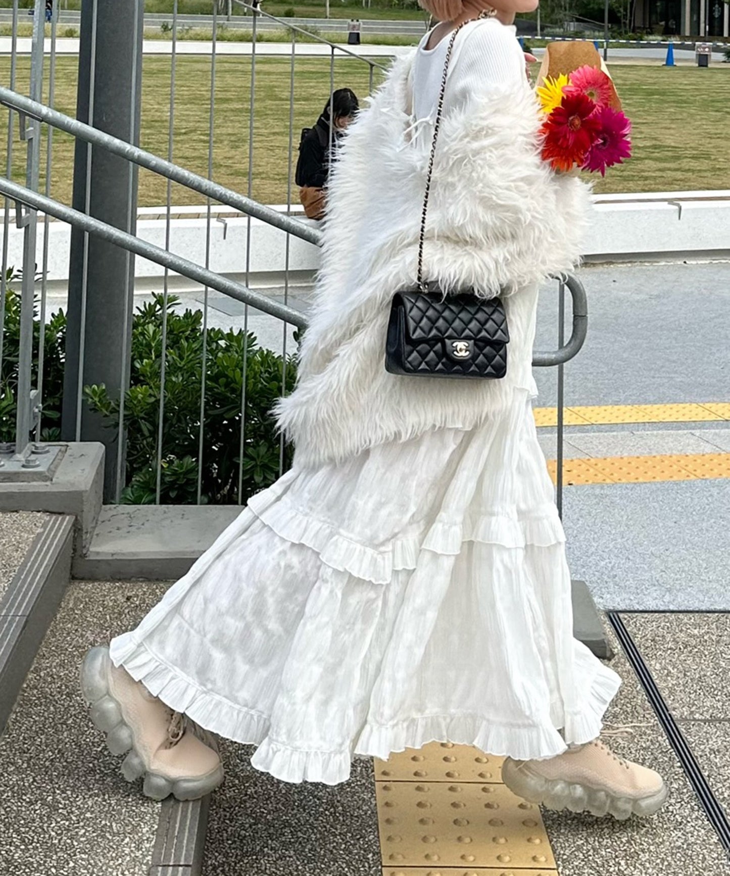 フリルティアードキャミワンピ【オフホワイト】