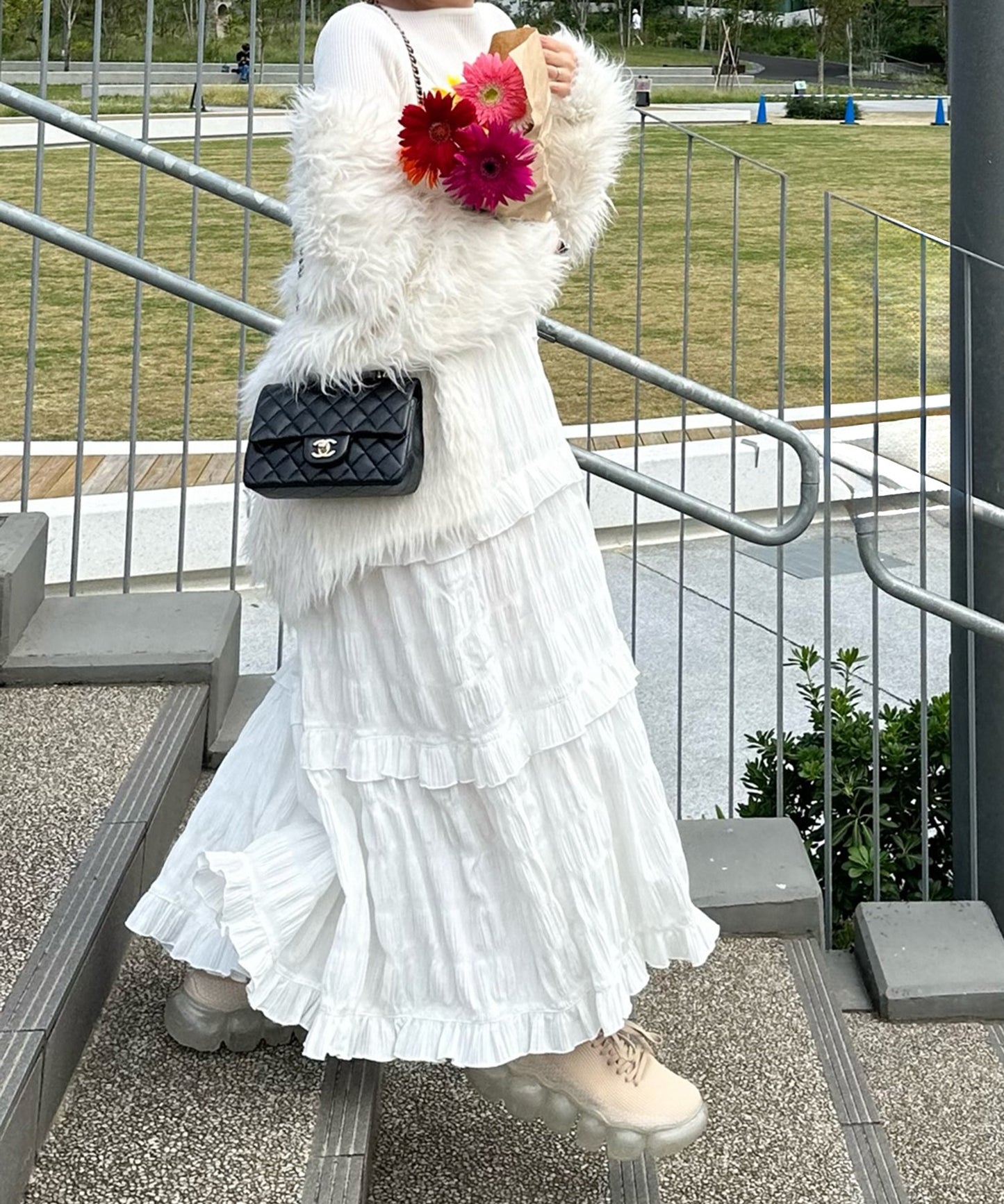 フリルティアードキャミワンピ【オフホワイト】