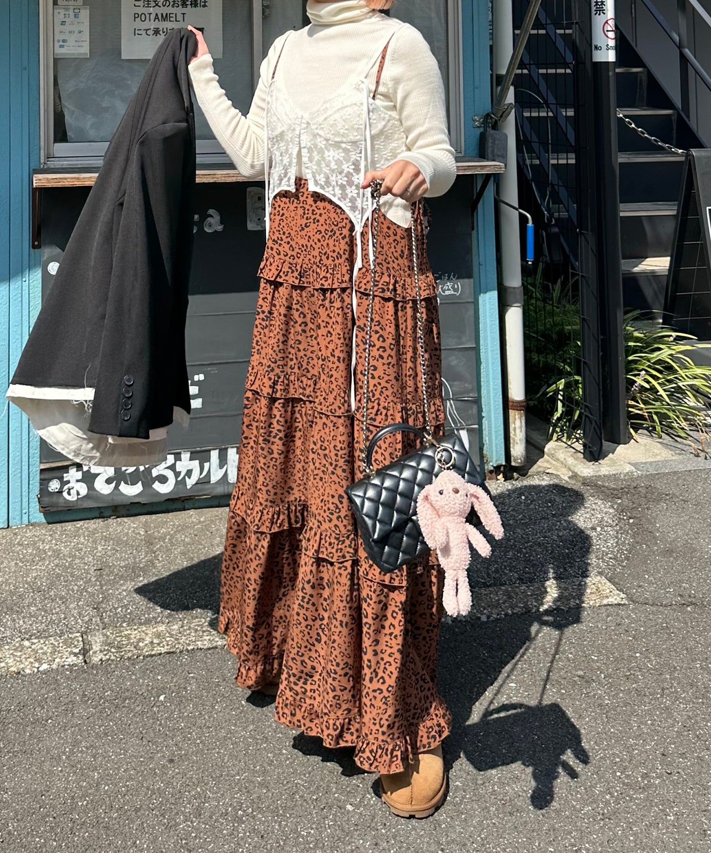 フリルティアードキャミワンピ【ブラウン系】