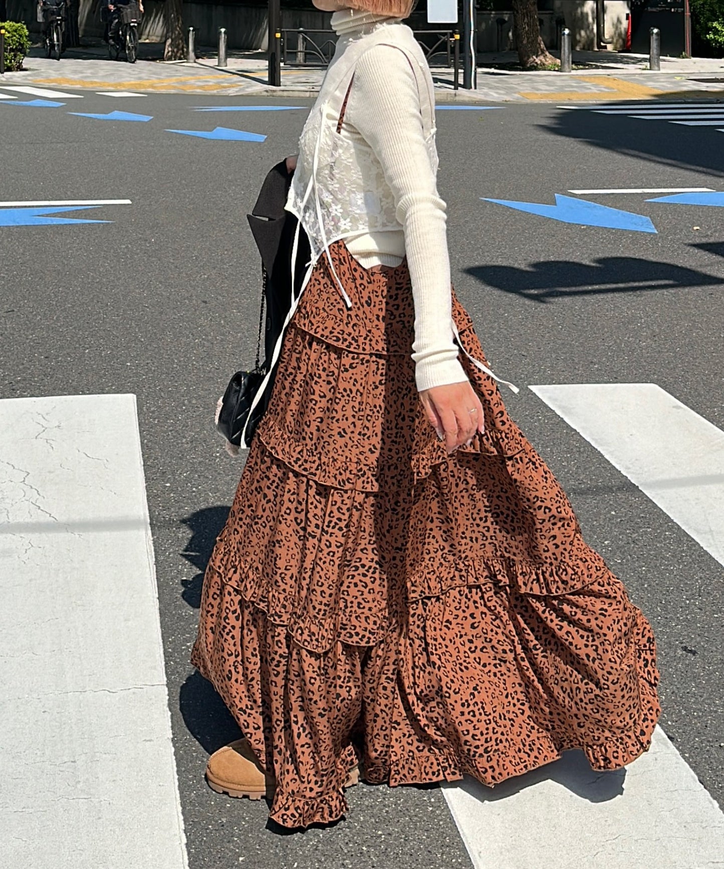 フリルティアードキャミワンピ【ブラウン系】