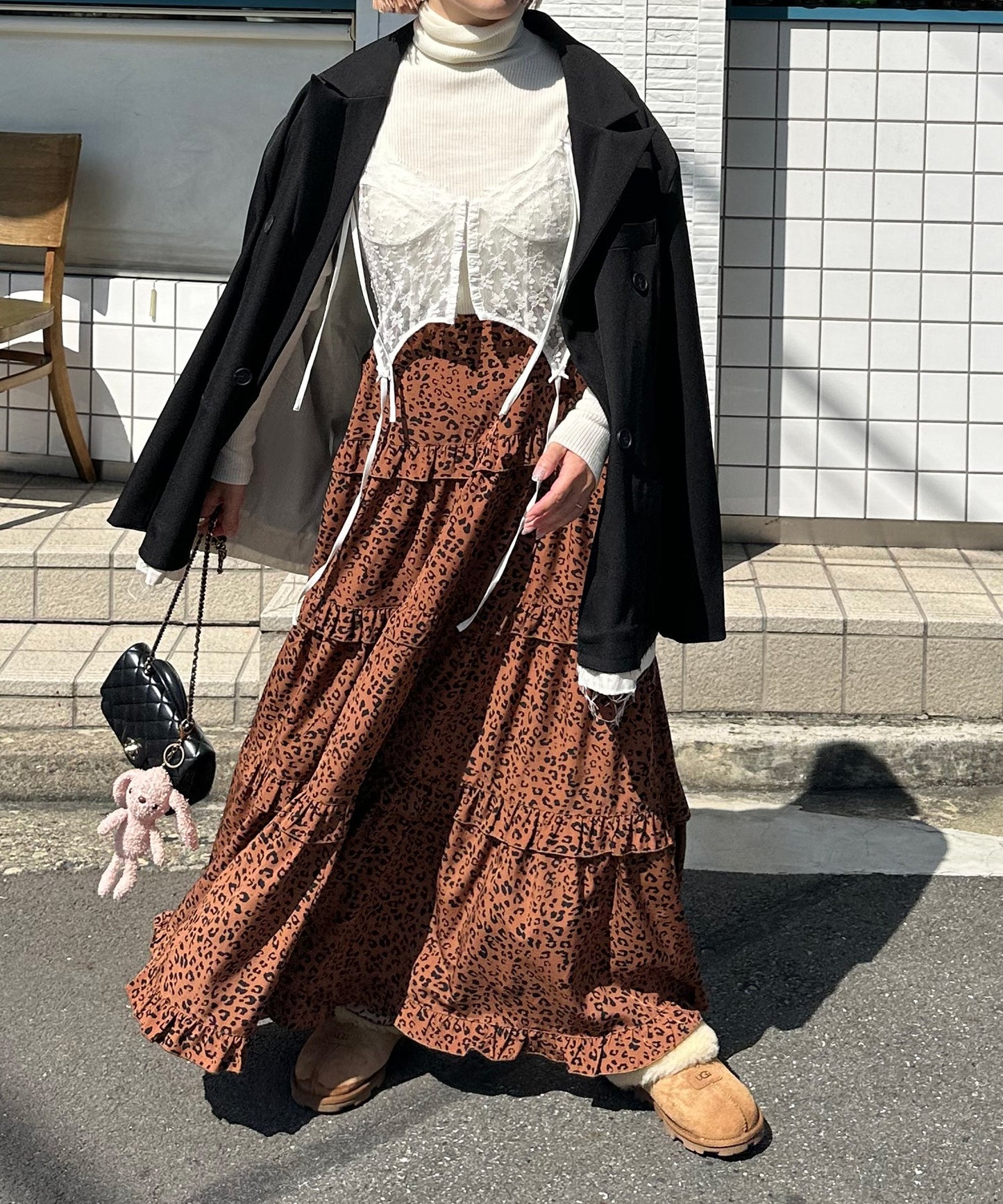 フリルティアードキャミワンピ【ブラウン系】