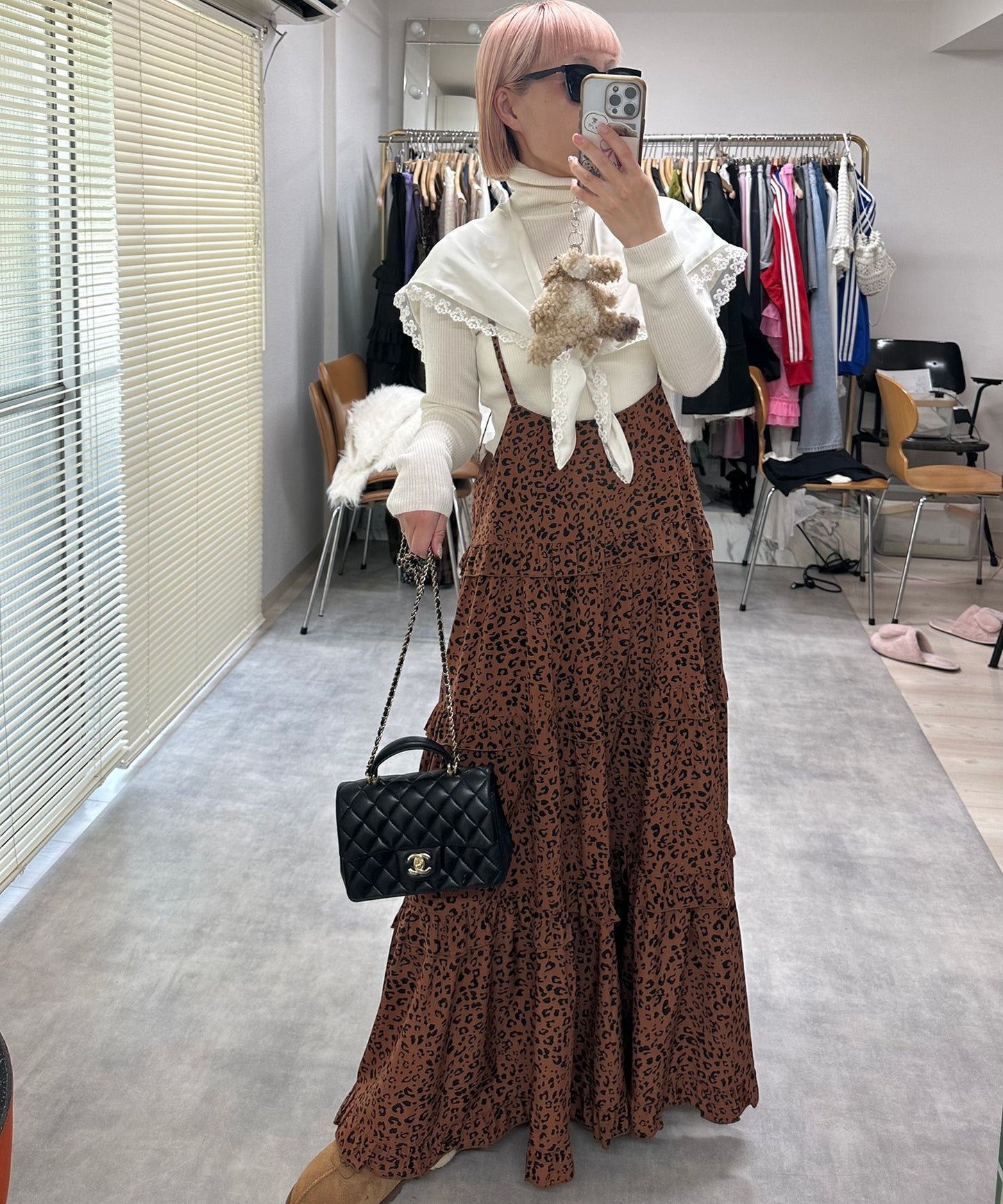 フリルティアードキャミワンピ【ブラウン系】