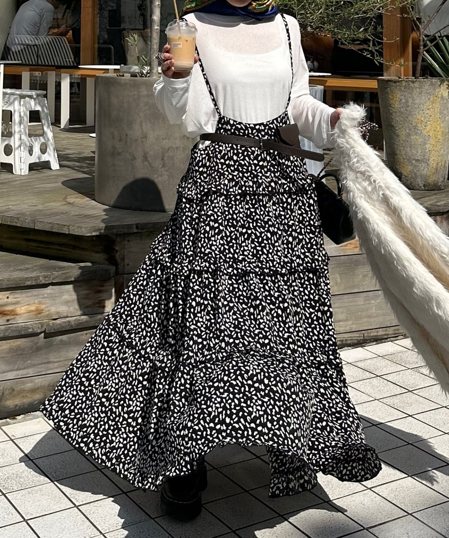 フリルティアードキャミワンピ【ブラック系】