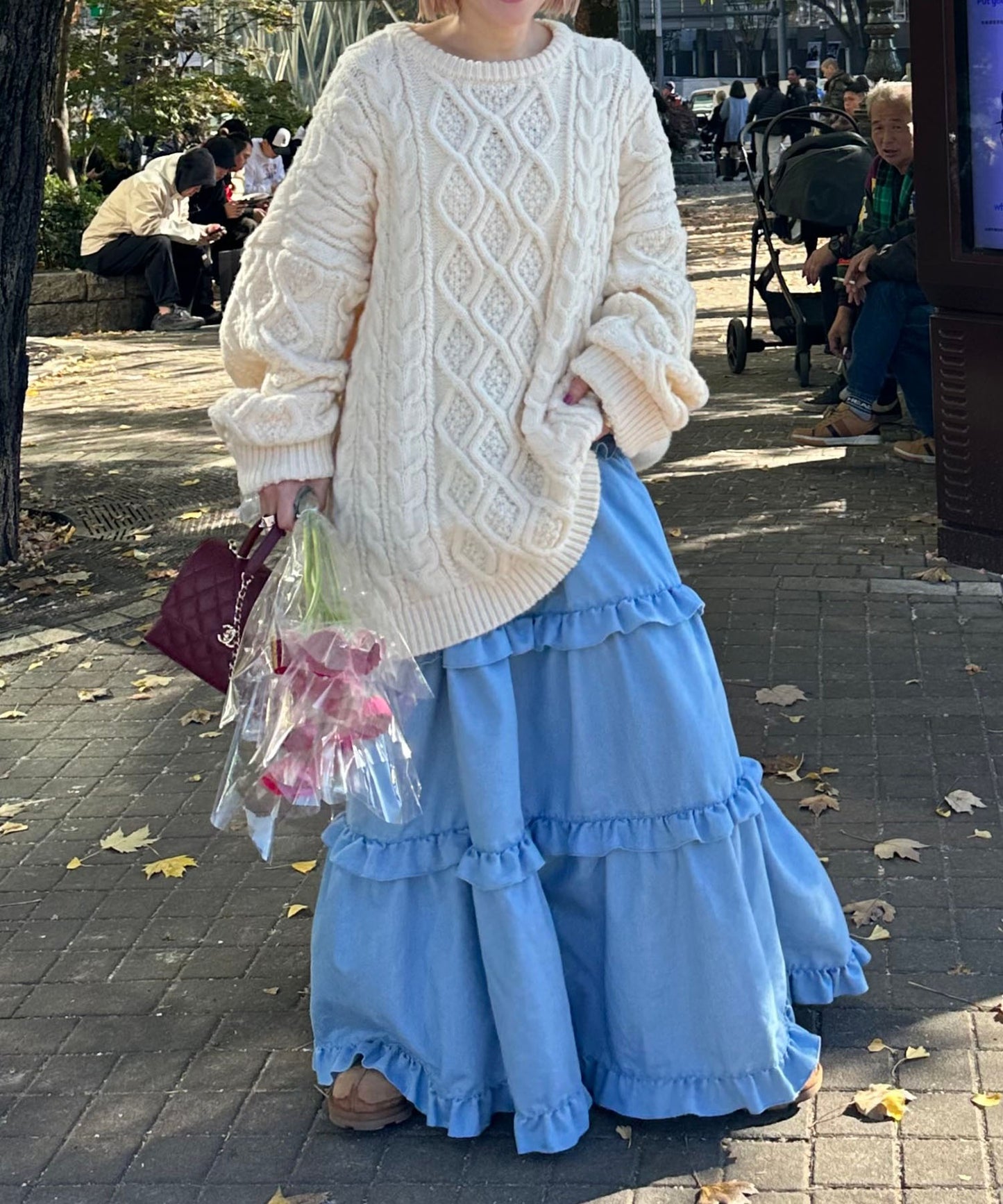 フリルティアードキャミワンピ【サックスブルー】