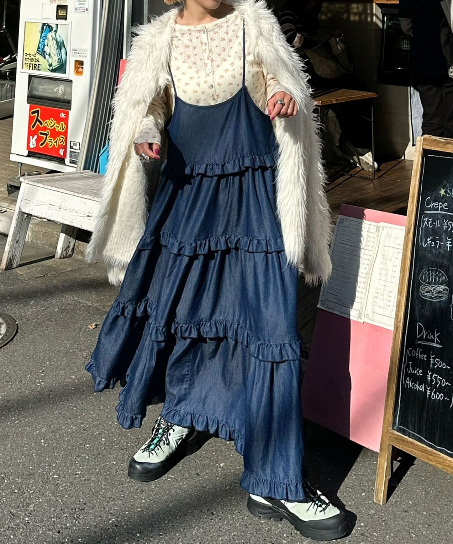 フリルティアードキャミワンピ【ネイビー系】