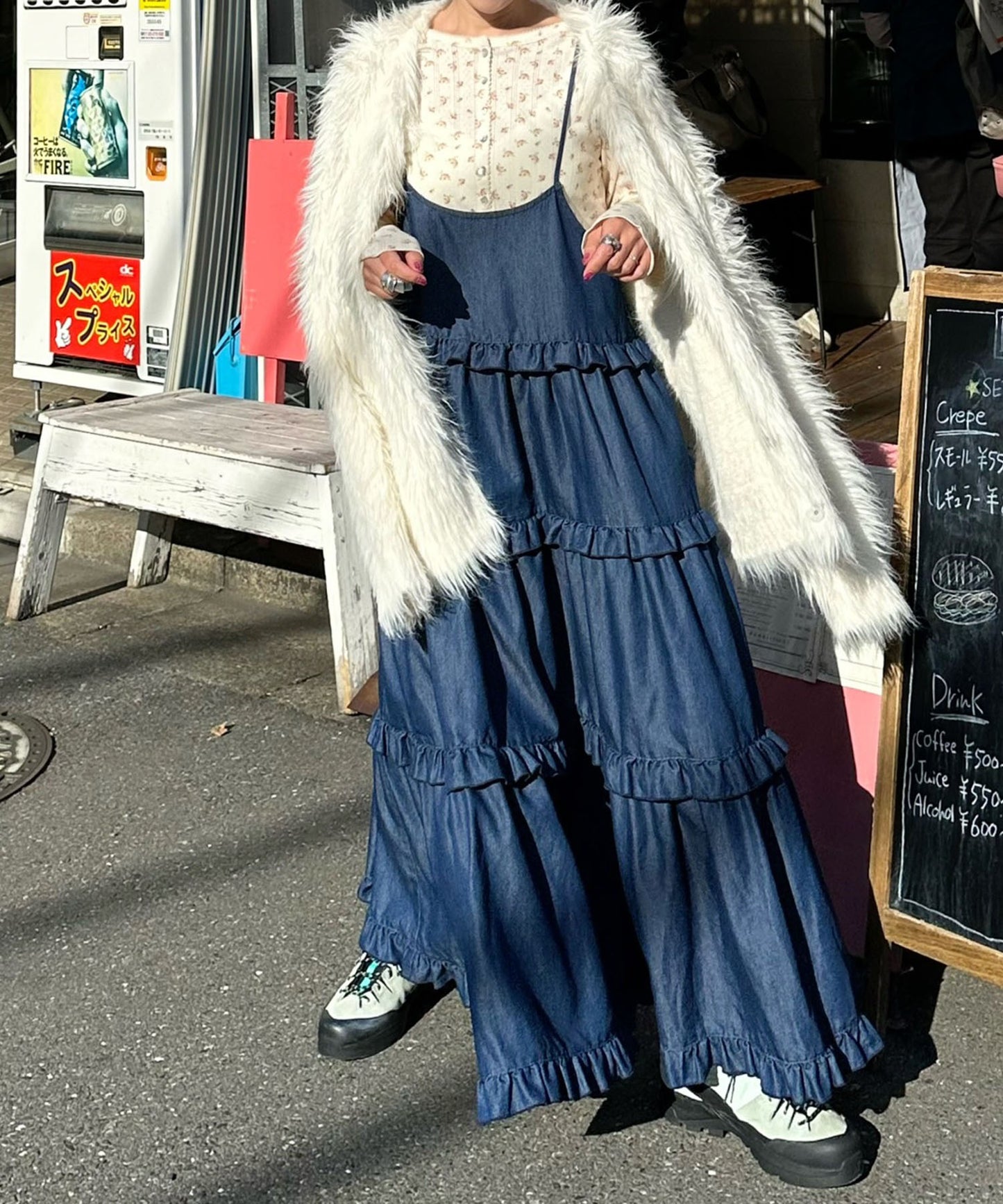 フリルティアードキャミワンピ【ネイビー系】