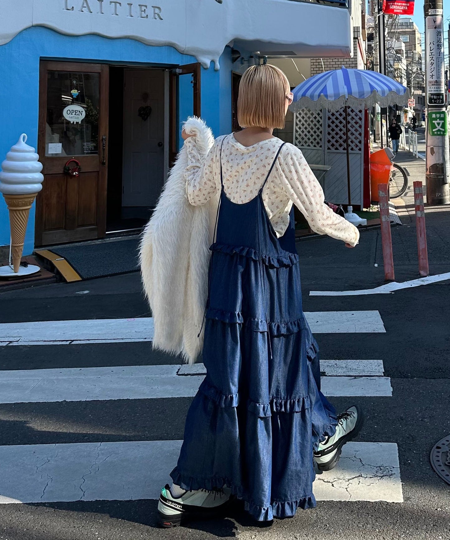 フリルティアードキャミワンピ【ネイビー系】