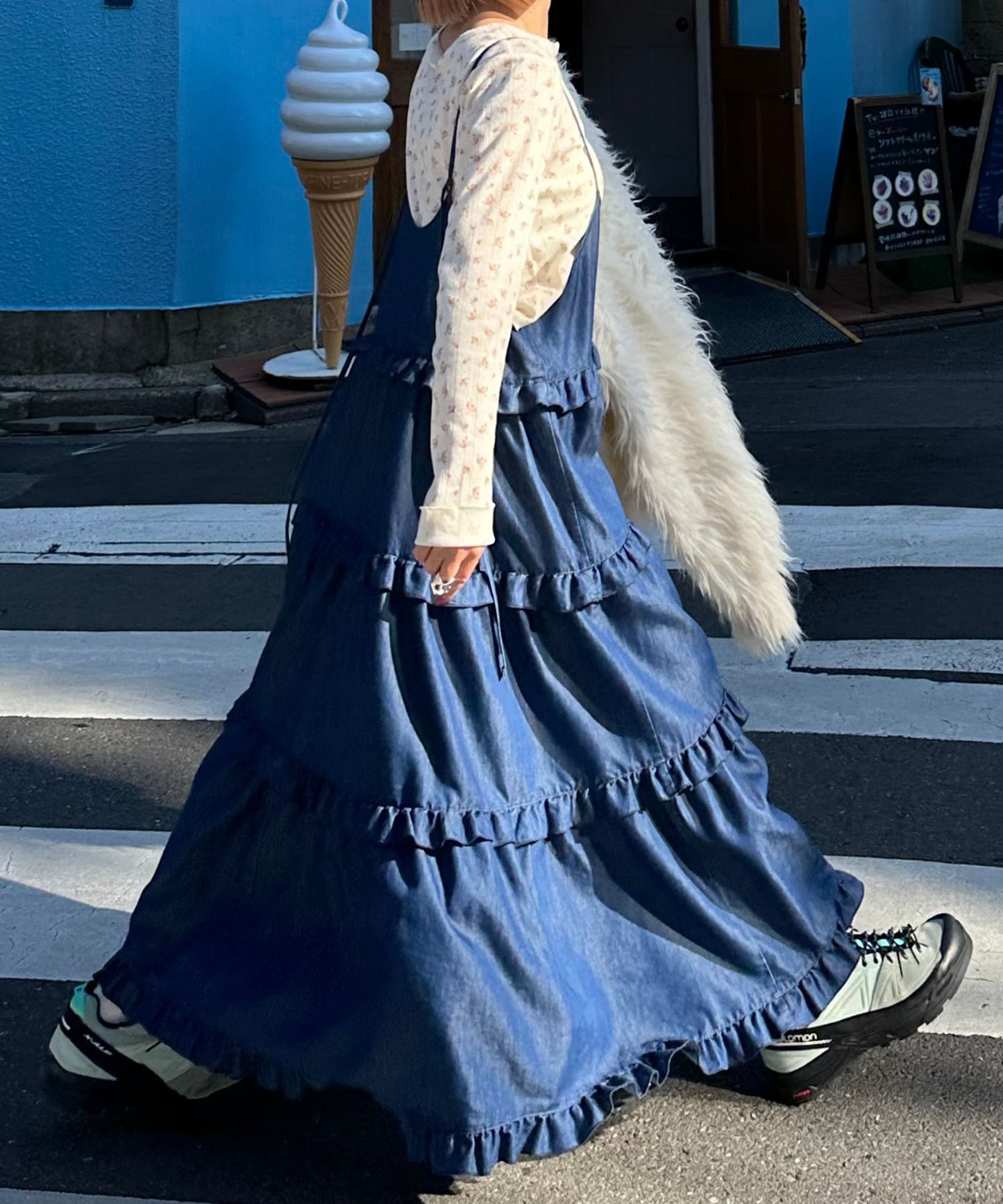 フリルティアードキャミワンピ【ネイビー系】