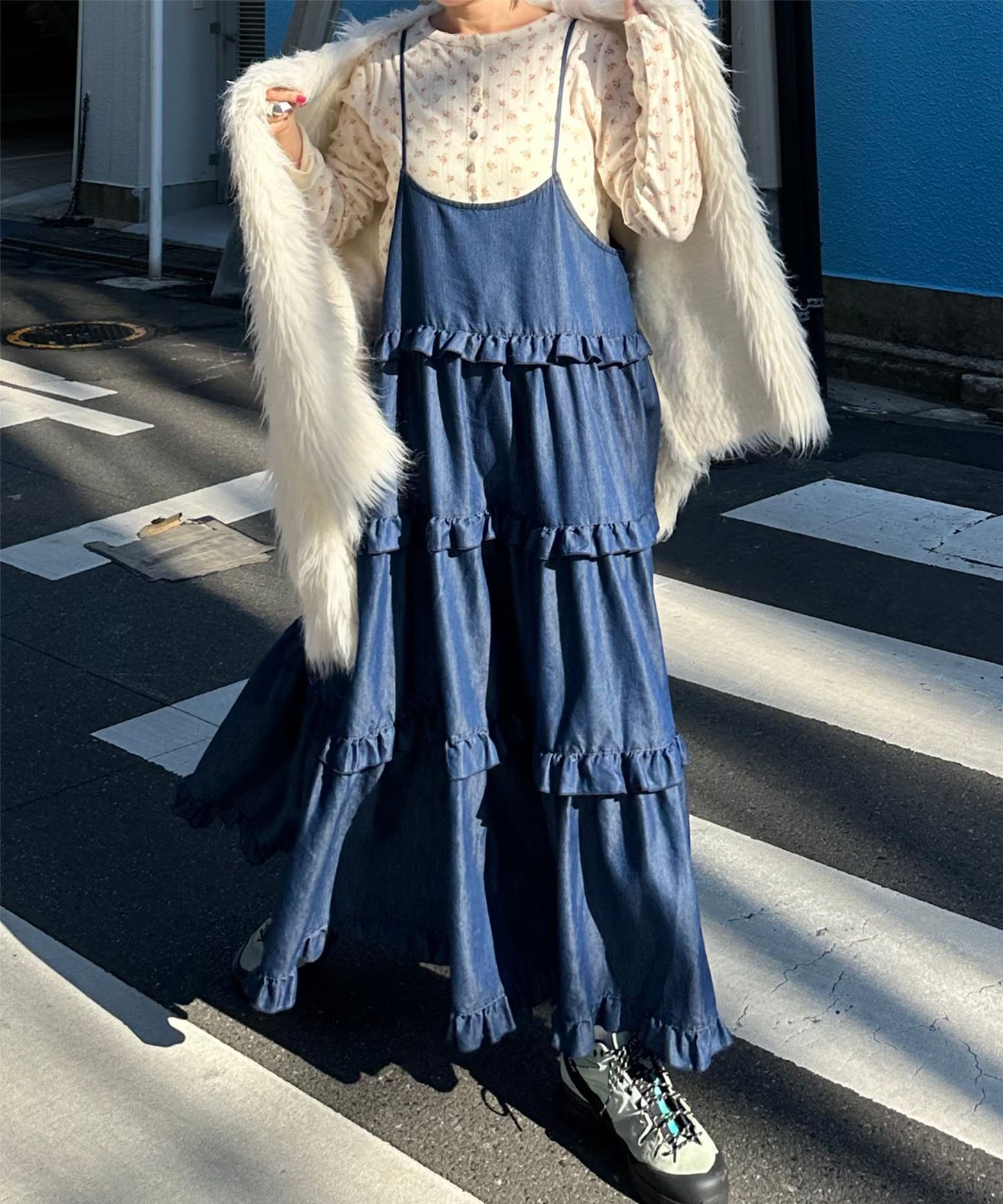 フリルティアードキャミワンピ【ネイビー系】