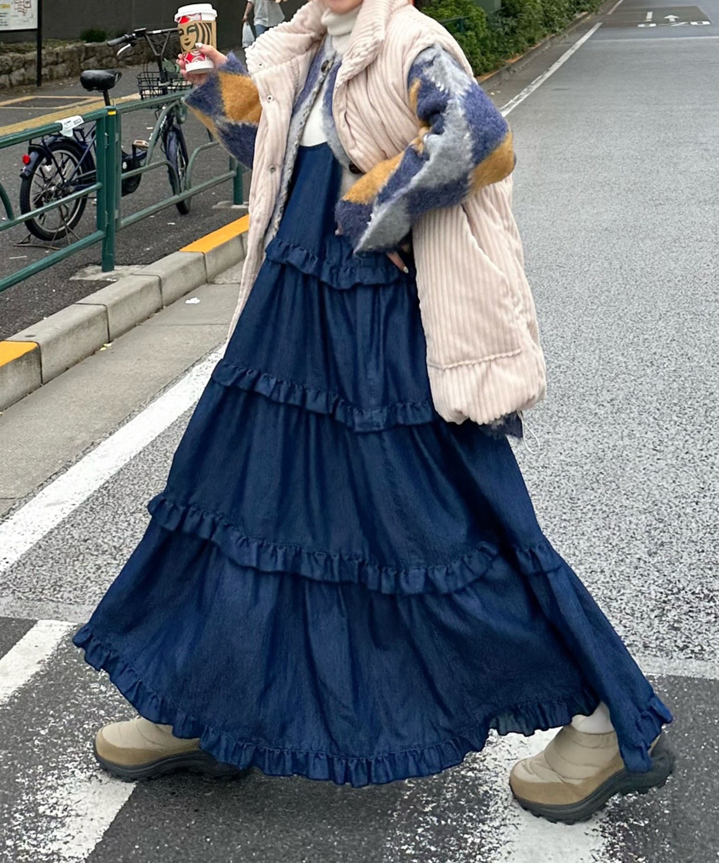 フリルティアードキャミワンピ【ネイビー系】