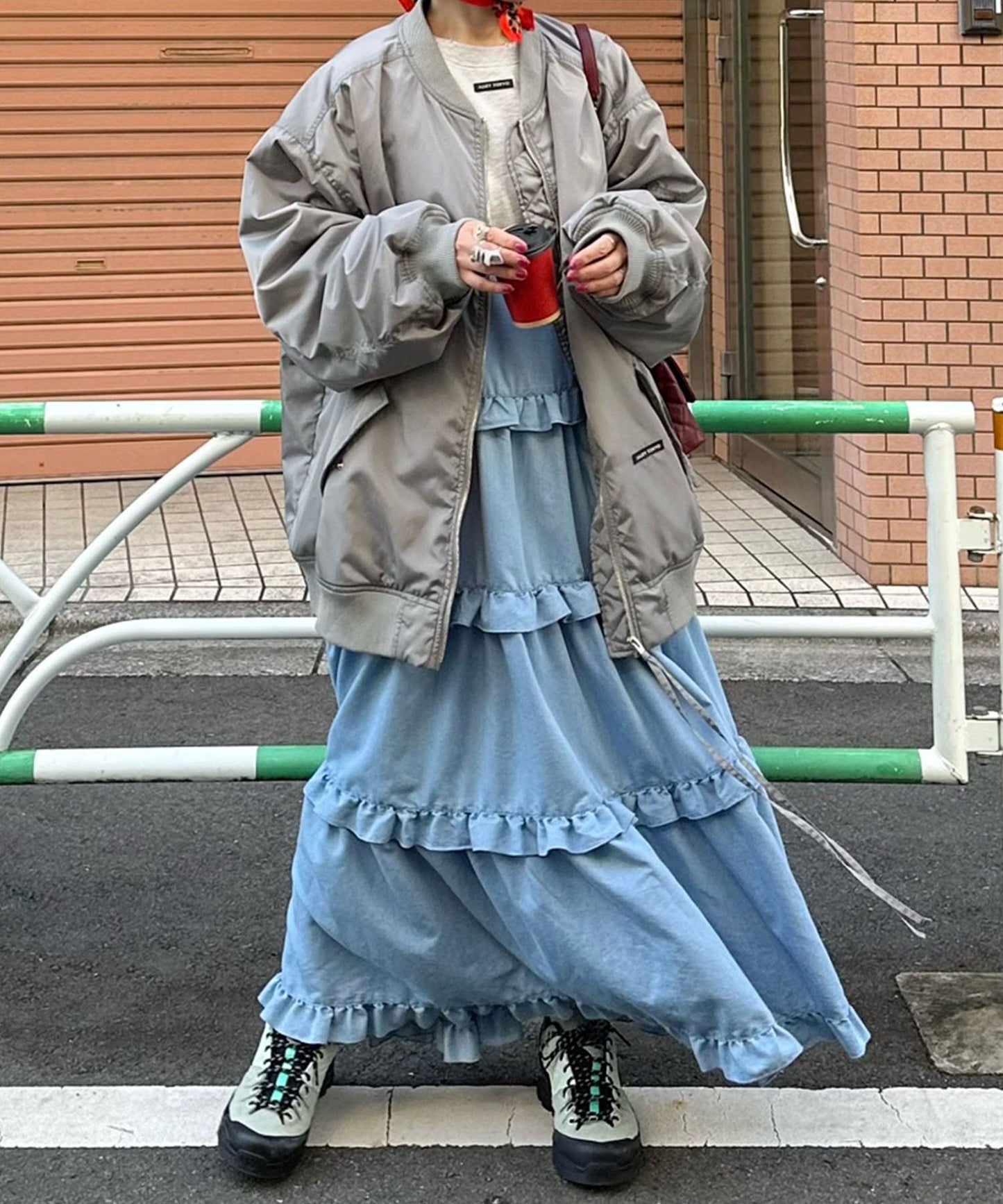 フリルティアードキャミワンピ【サックスブルー】