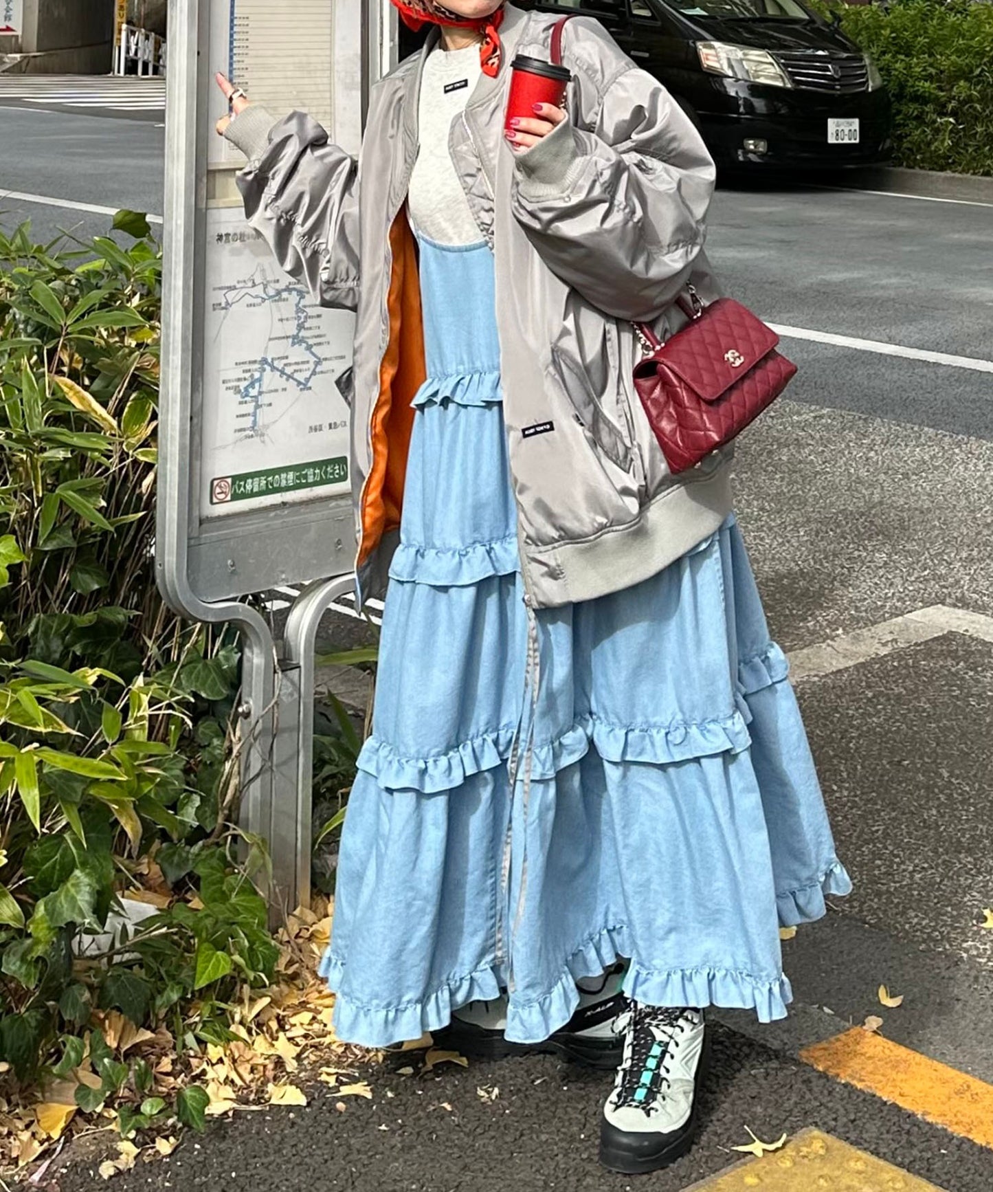 フリルティアードキャミワンピ【サックスブルー】