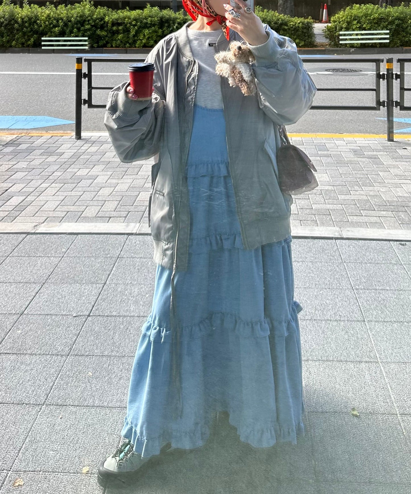 フリルティアードキャミワンピ【サックスブルー】