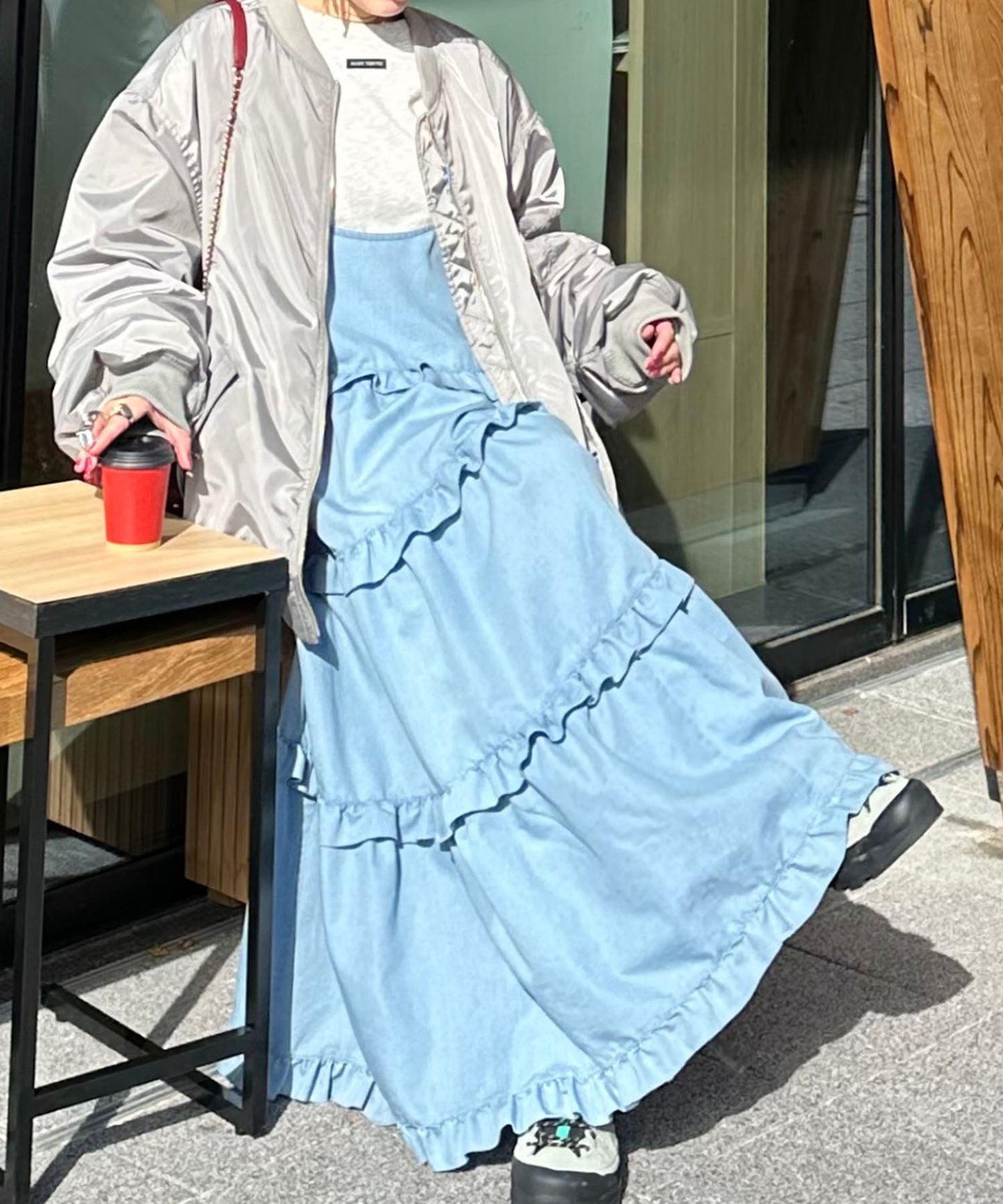 フリルティアードキャミワンピ【サックスブルー】