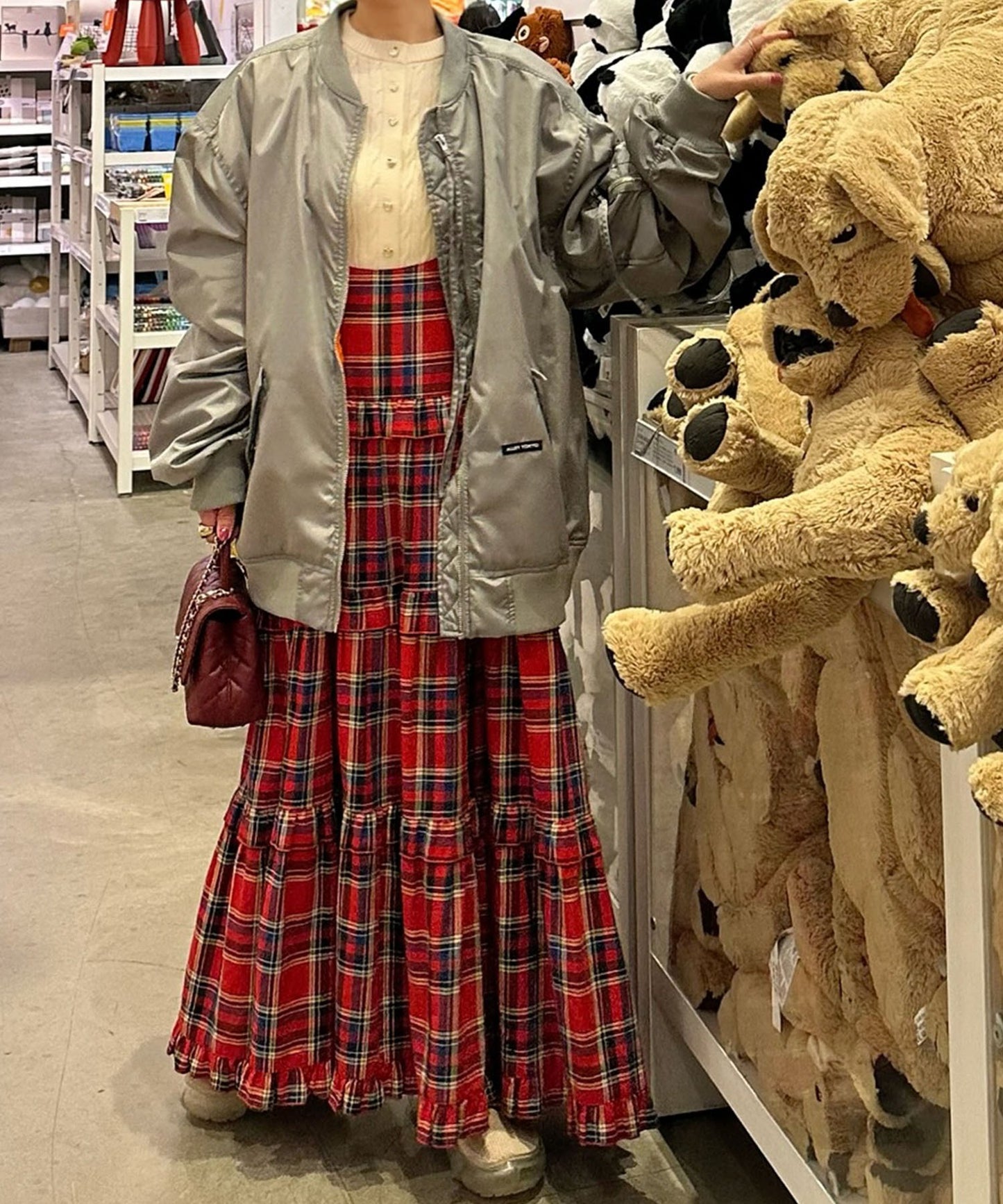 フリルティアードキャミワンピ【レッド系】