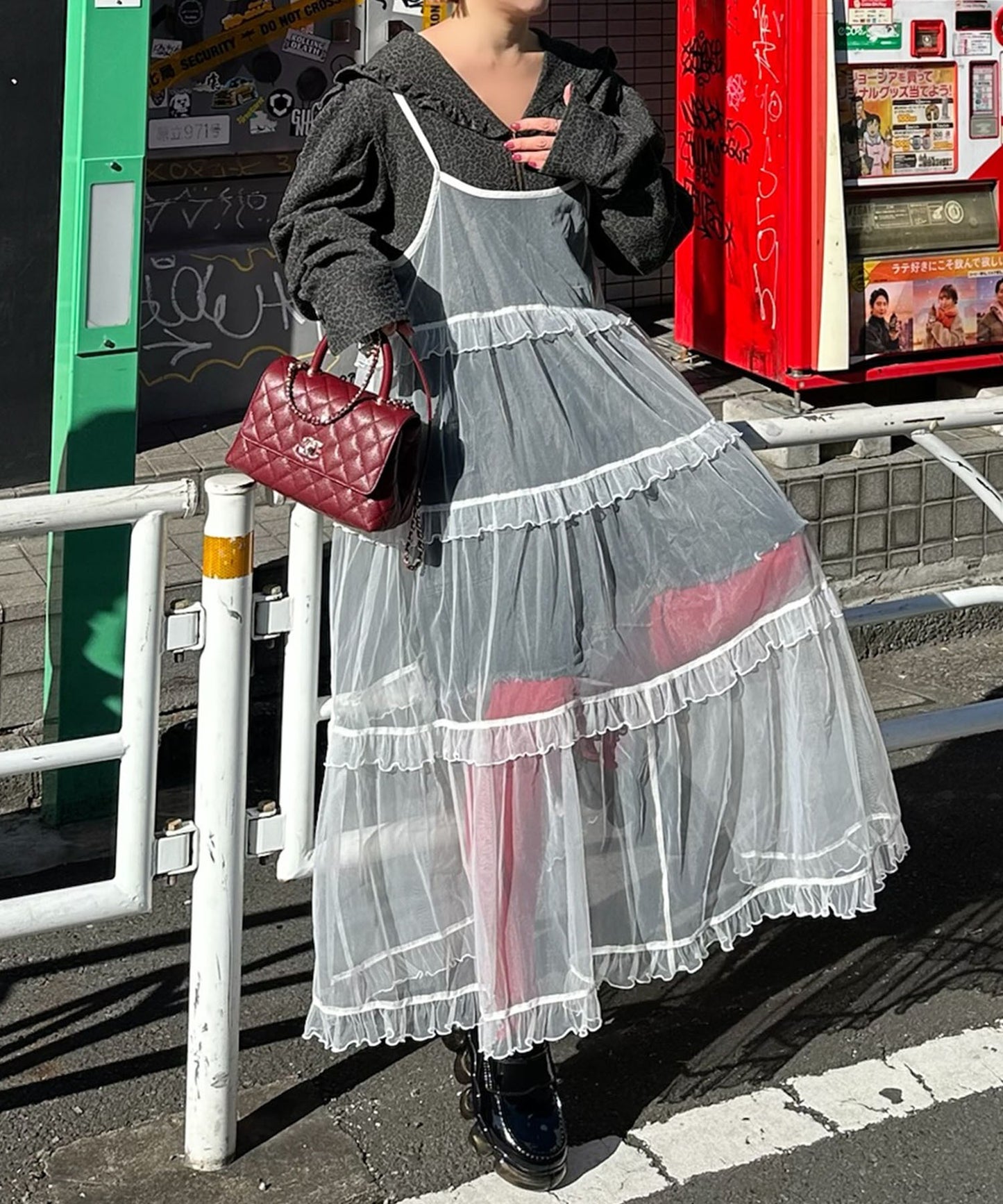 フリルティアードキャミワンピ【ホワイト系その他】