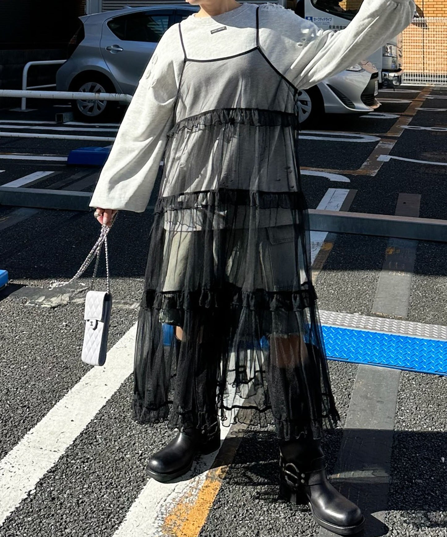 フリルティアードキャミワンピ【ブラック系その他】