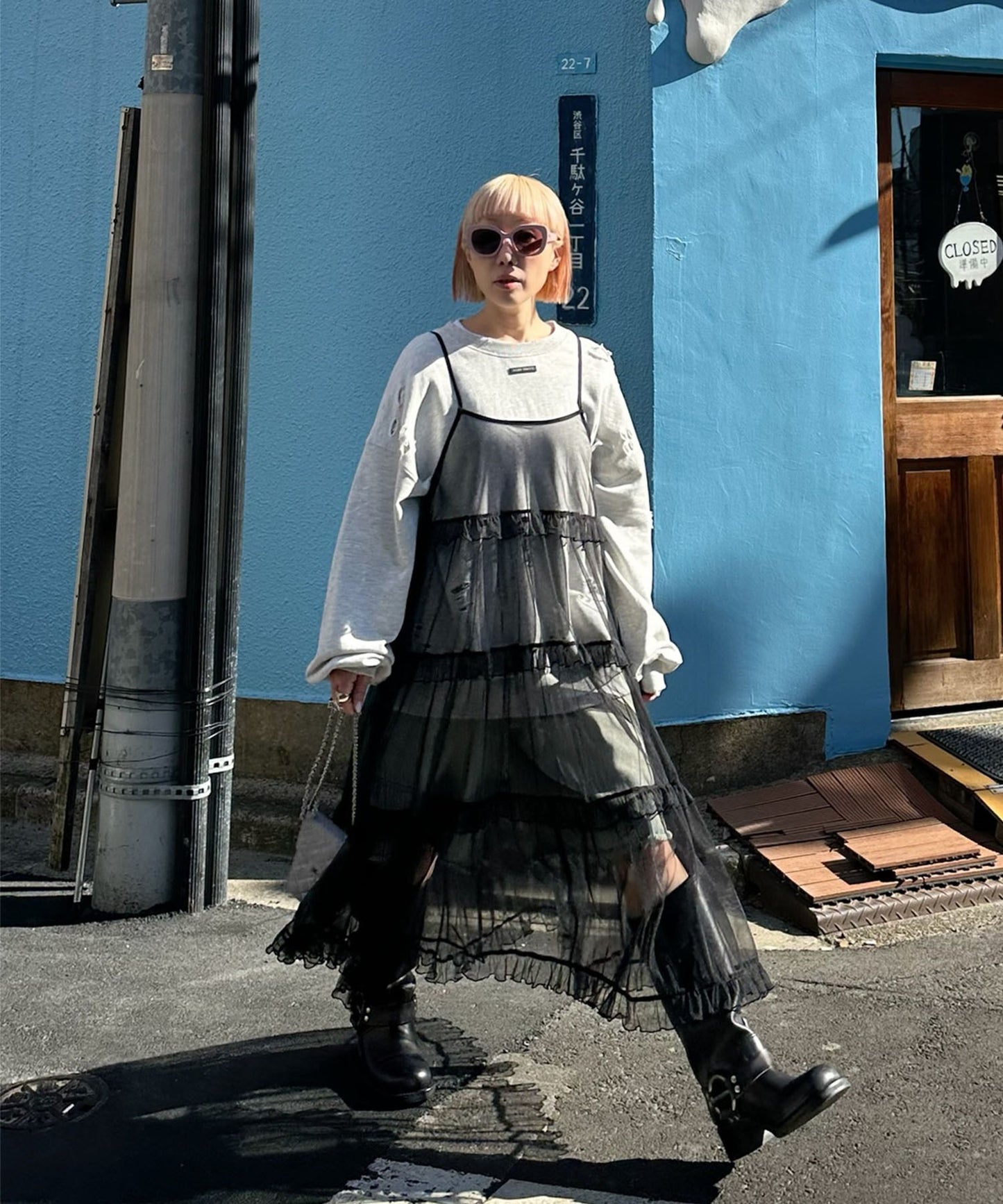 フリルティアードキャミワンピ【ブラック系その他】