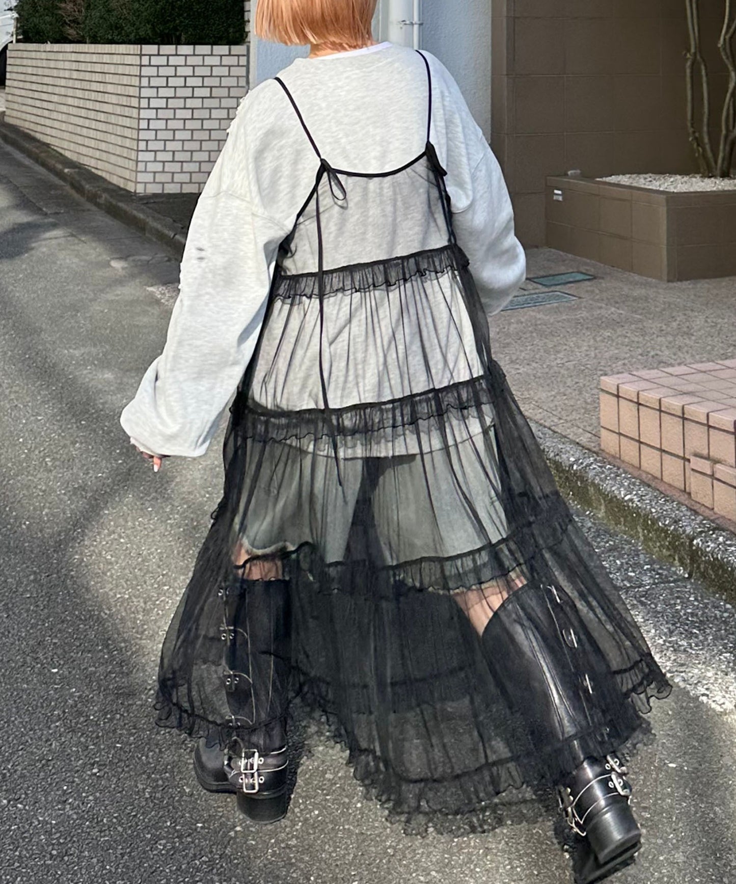 フリルティアードキャミワンピ【ブラック系その他】